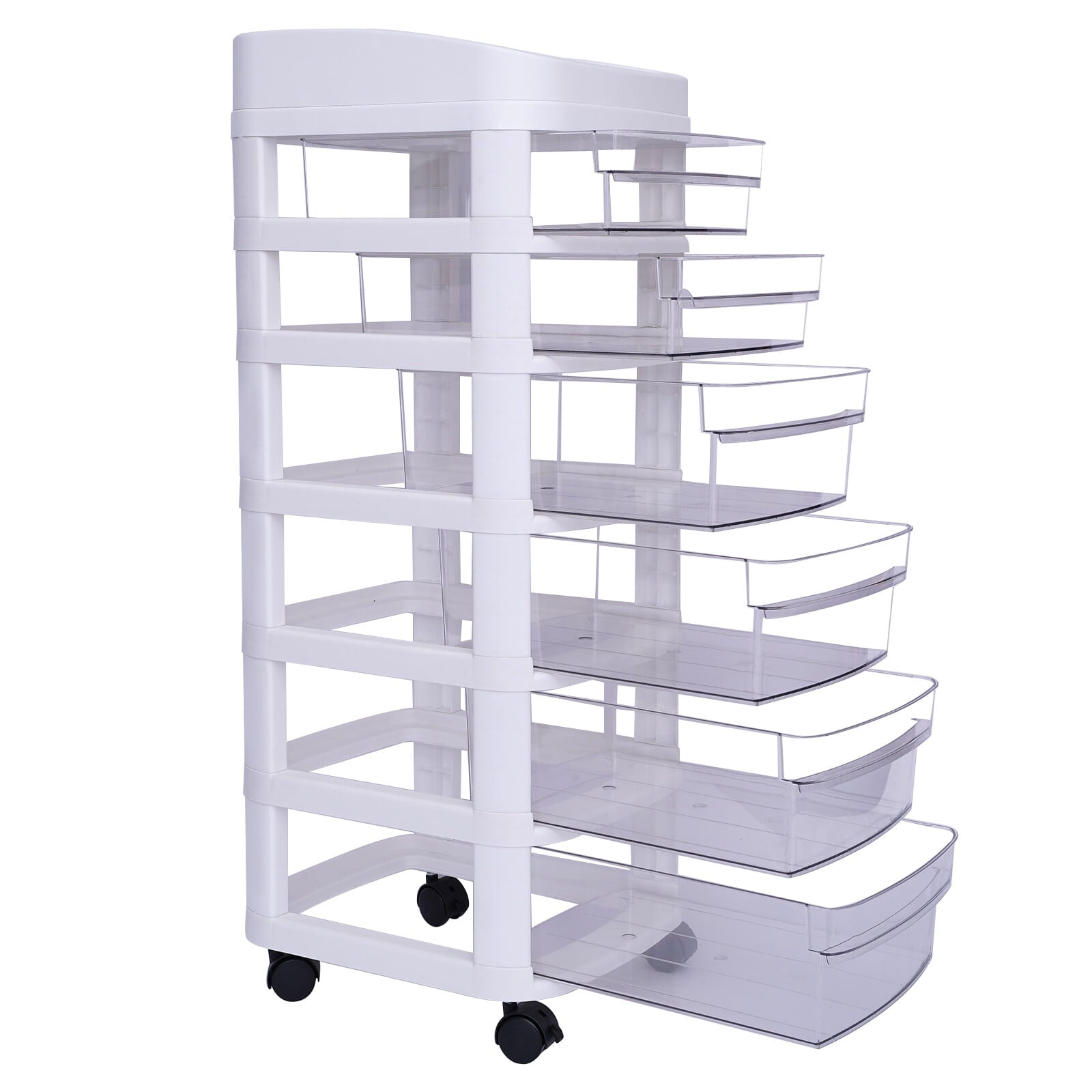 White 6 Drawers Plastic Storage Cabinet Rolling Cart Clear Organizer Trolley w/Wheels