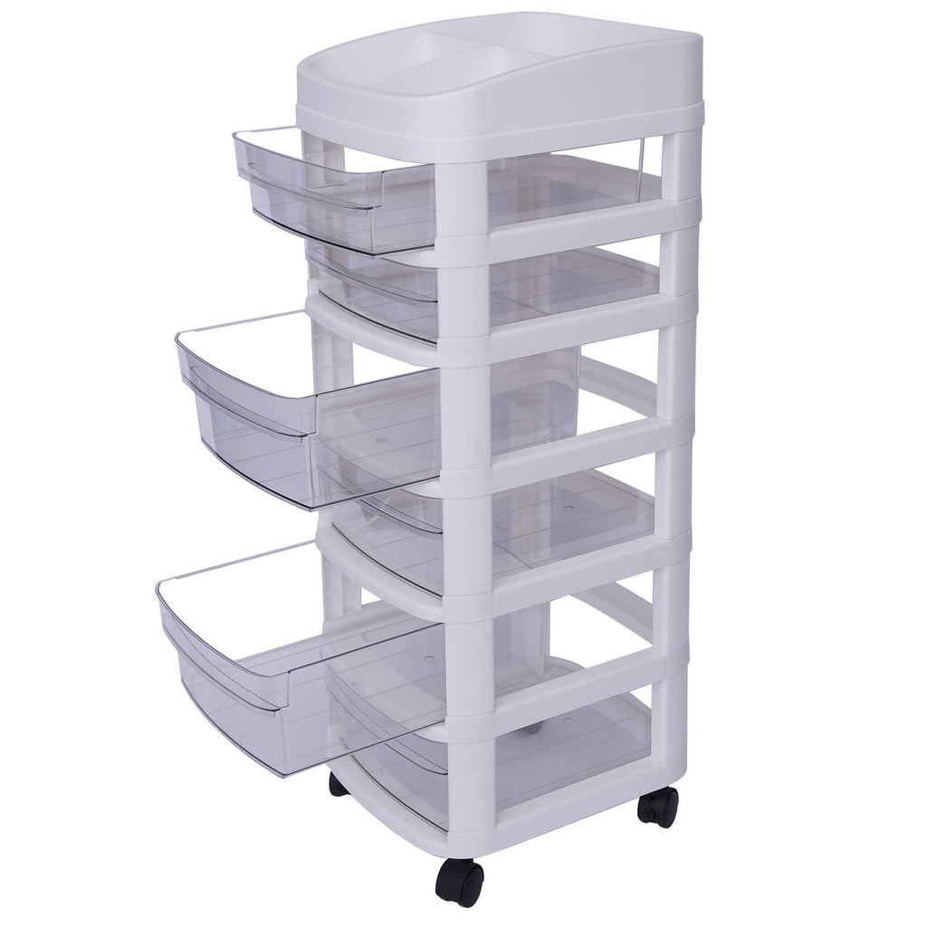White 6 Drawers Plastic Storage Cabinet Rolling Cart Clear Organizer Trolley w/Wheels
