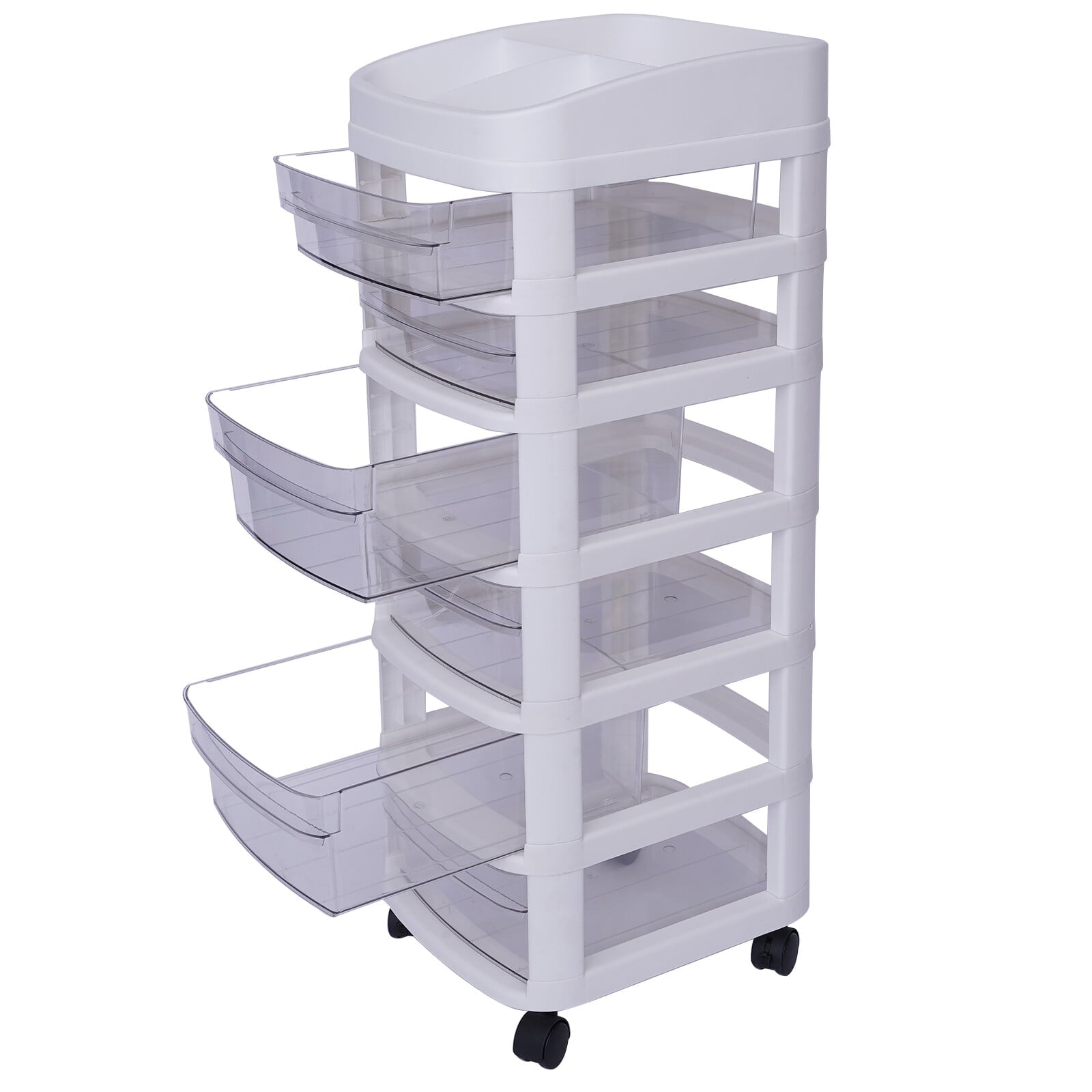 White 6 Drawers Plastic Storage Cabinet Rolling Cart Clear Organizer Trolley w/Wheels