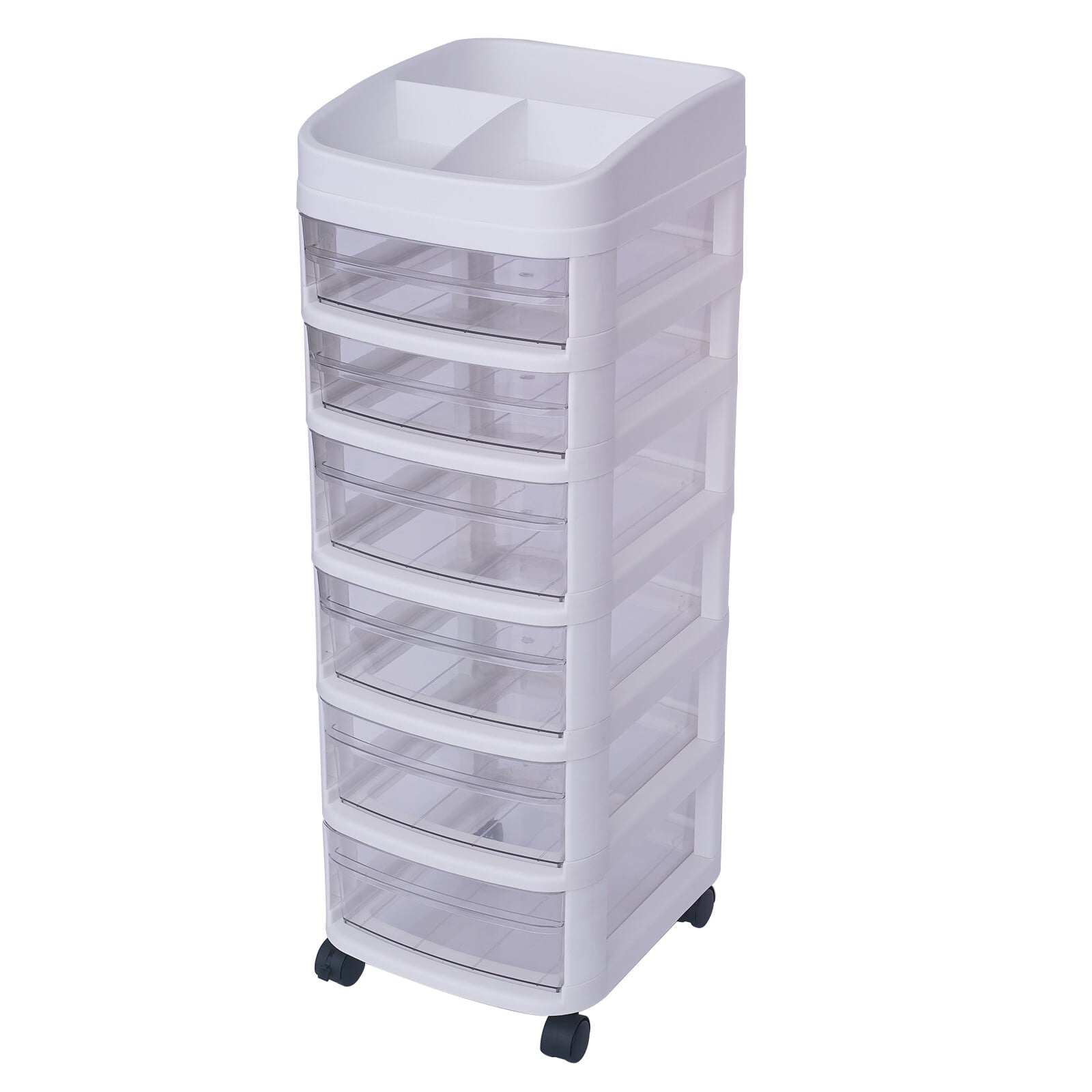 White 6 Drawers Plastic Storage Cabinet Rolling Cart Clear Organizer Trolley w/Wheels