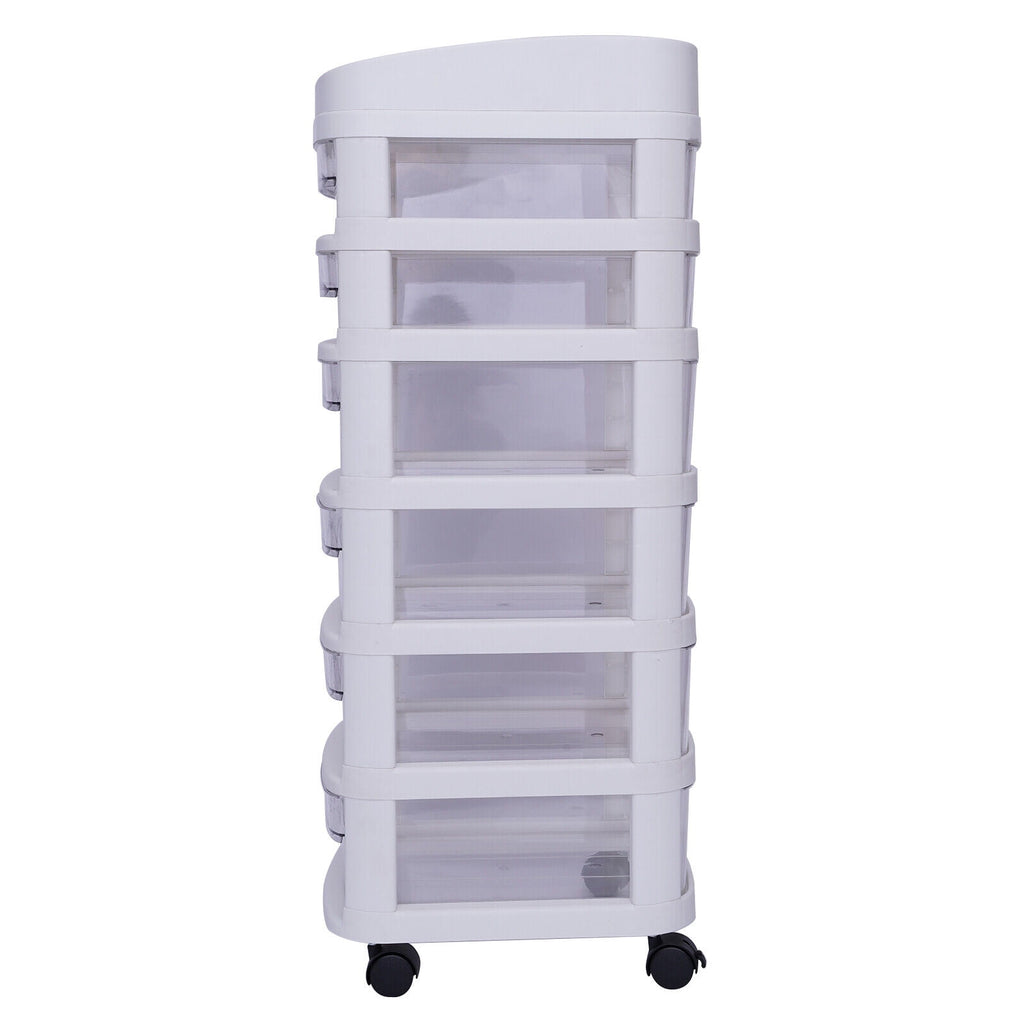 White 6 Drawers Plastic Storage Cabinet Rolling Cart Clear Organizer Trolley w/Wheels