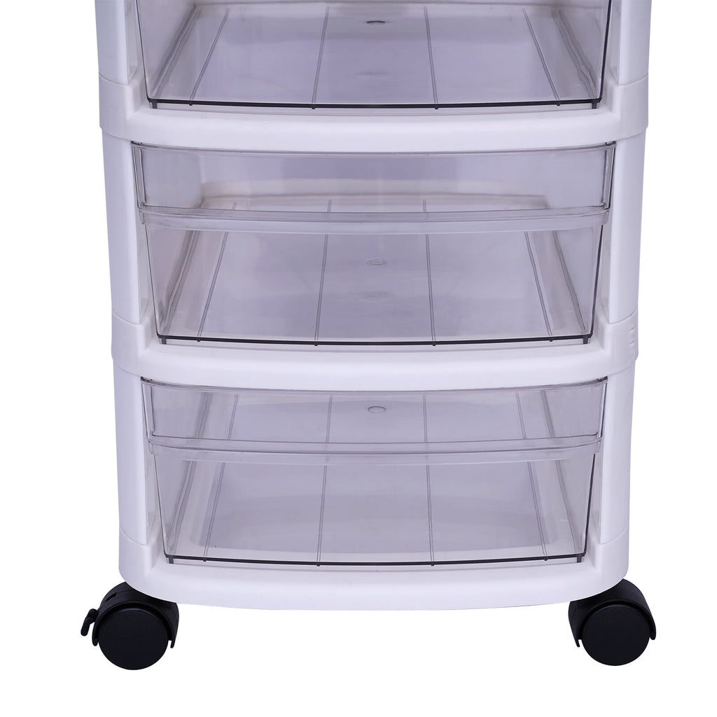 White 6 Drawers Plastic Storage Cabinet Rolling Cart Clear Organizer Trolley w/Wheels