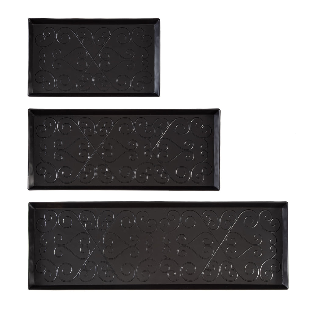 Black Metal Boot Tray with Black &amp; Ivory Diamond Coir Insert