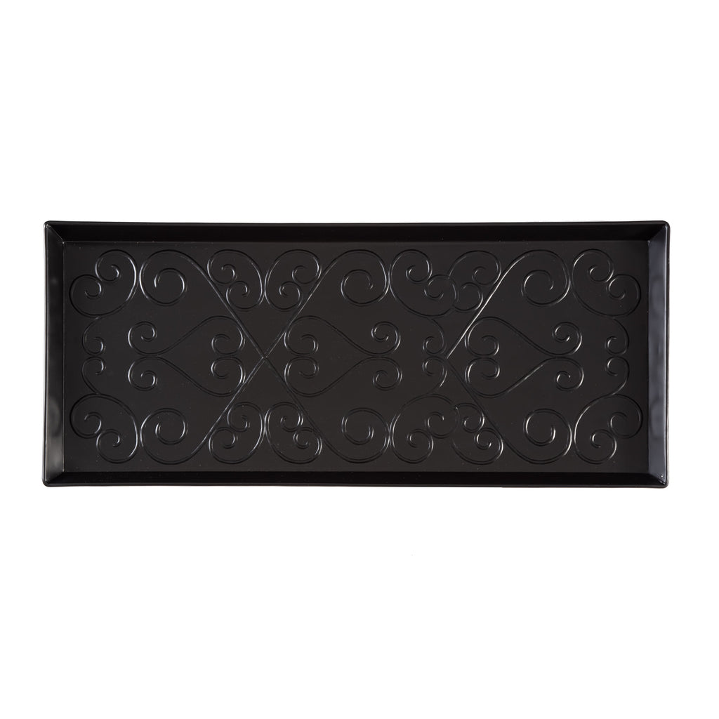 Black Metal Boot Tray with Black &amp; Ivory Diamond Coir Insert