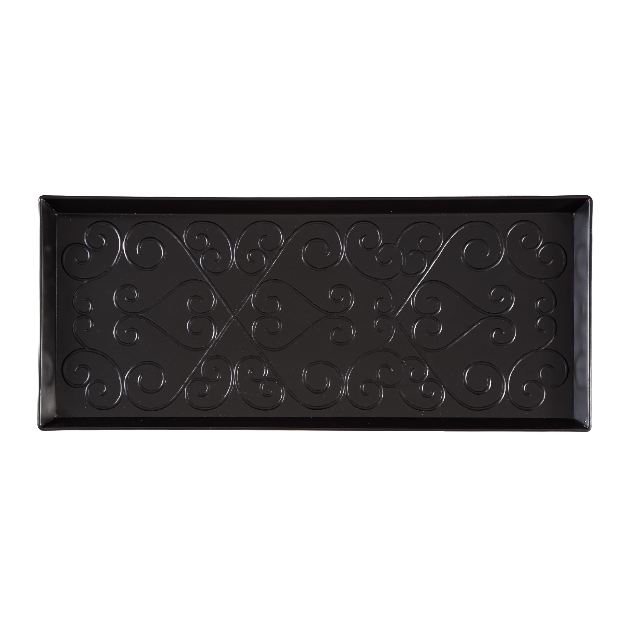 Black Metal Boot Tray with Black &amp; Ivory Diamond Coir Insert
