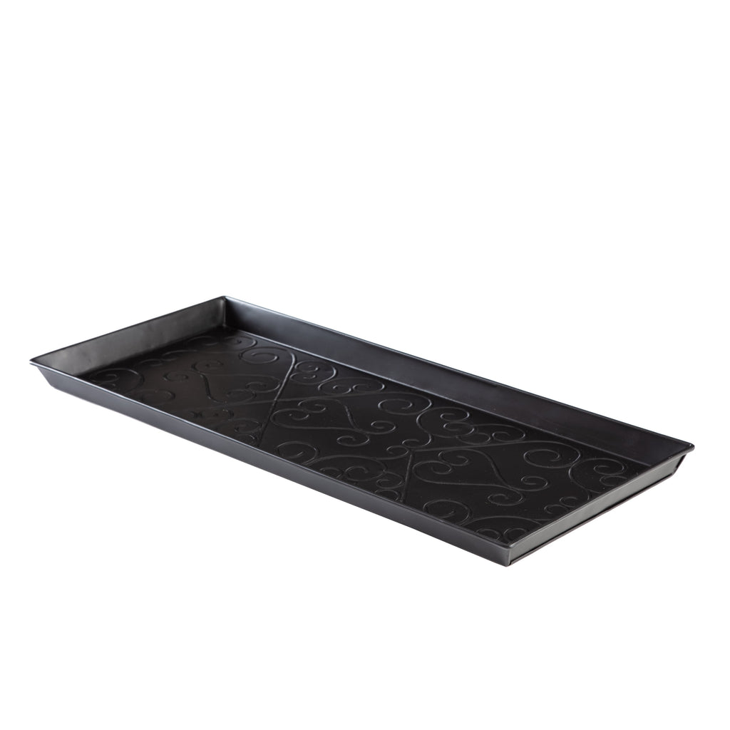 Black Metal Boot Tray with Black &amp; Ivory Diamond Coir Insert