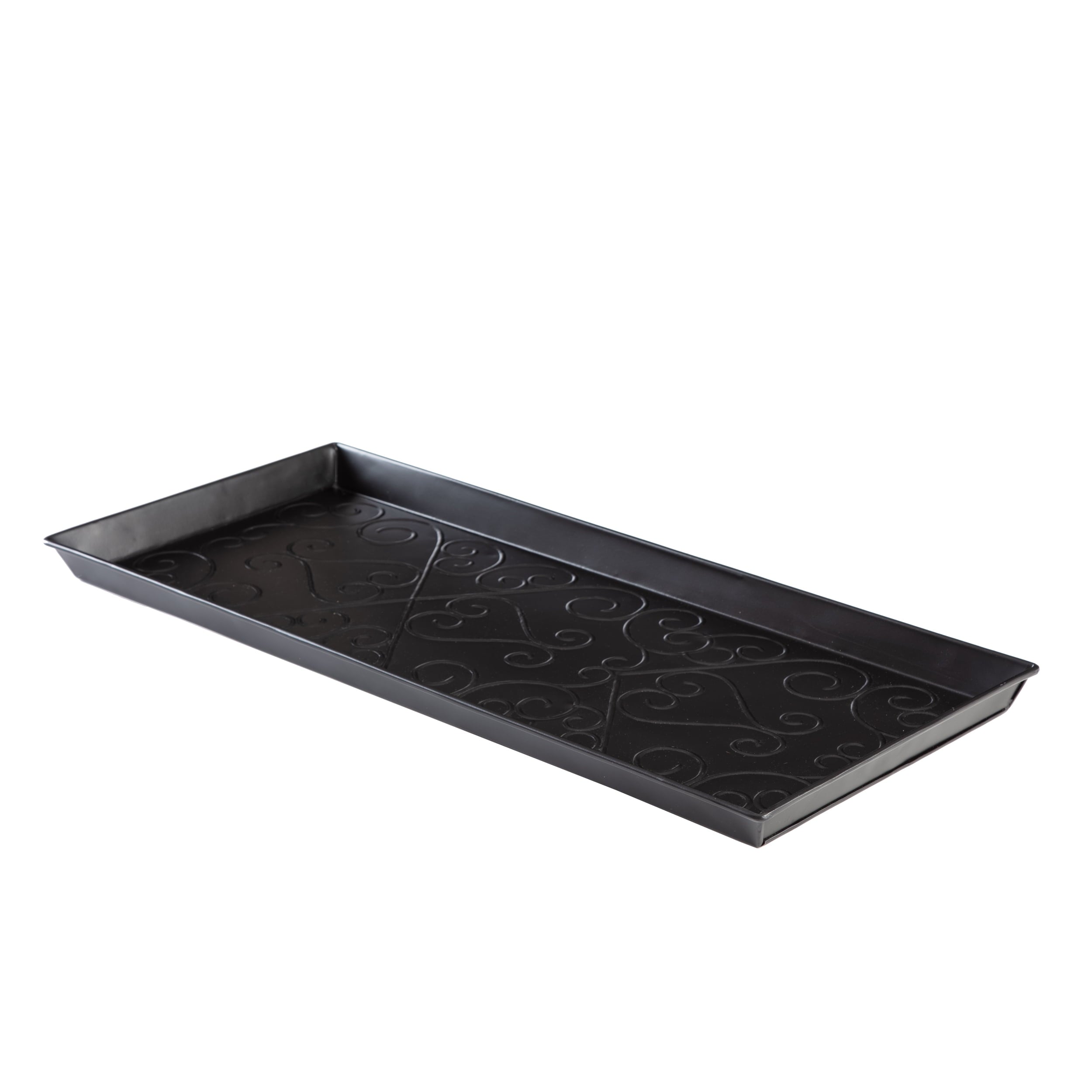 Black Metal Boot Tray with Black &amp; Ivory Diamond Coir Insert