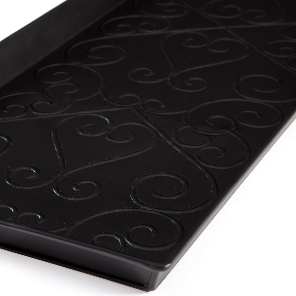 Black Metal Boot Tray with Black &amp; Ivory Diamond Coir Insert
