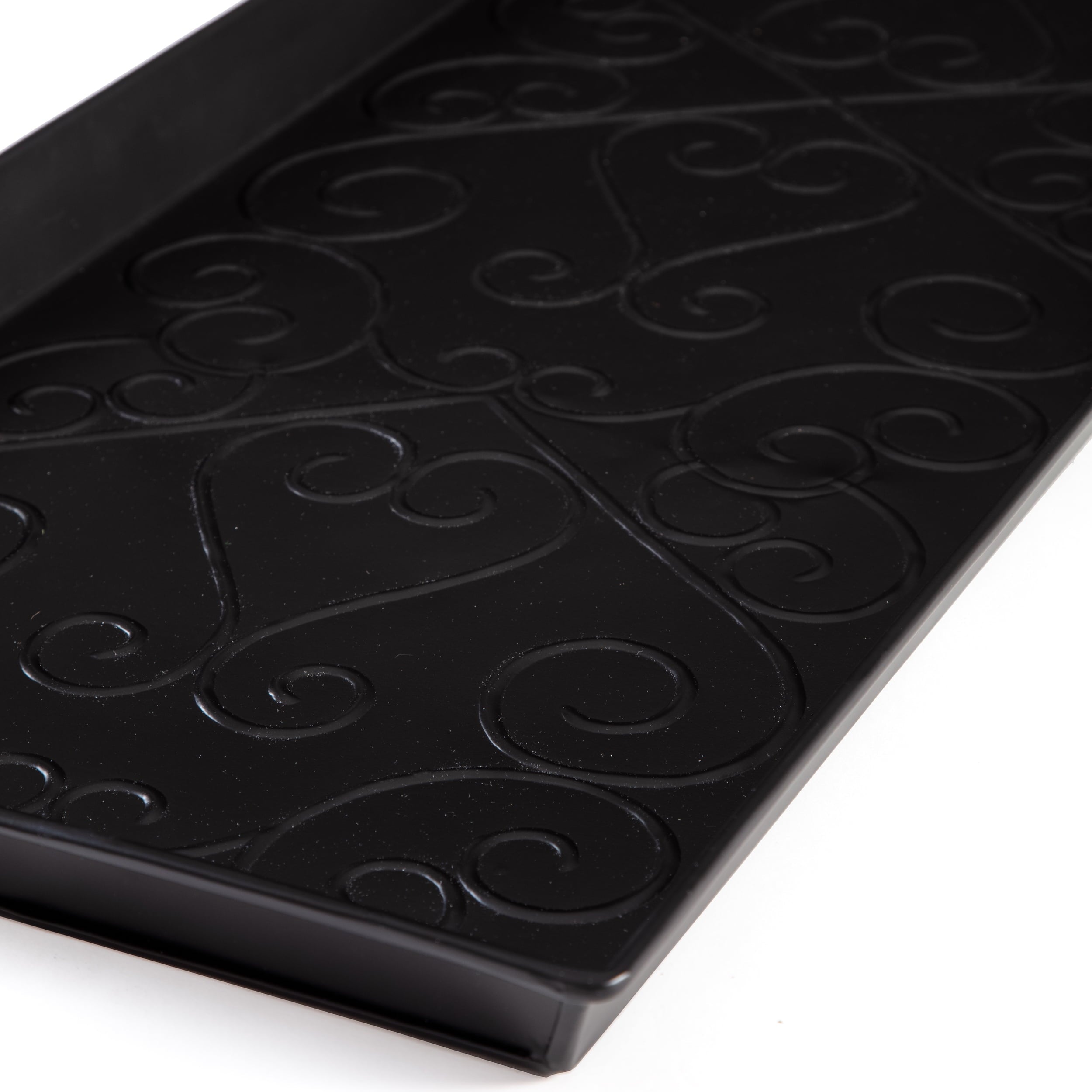 Black Metal Boot Tray with Black &amp; Ivory Diamond Coir Insert