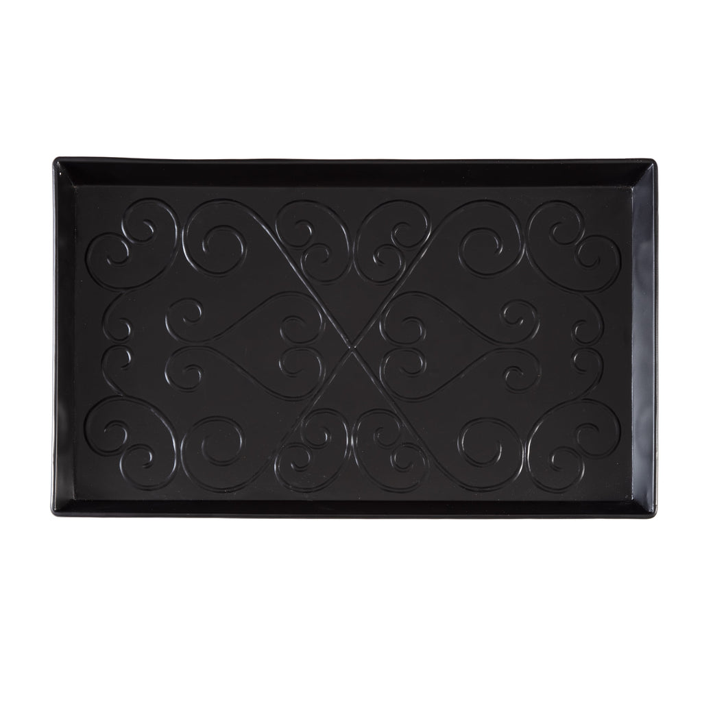Black Metal Boot Tray with Black &amp; Ivory Diamond Coir Insert