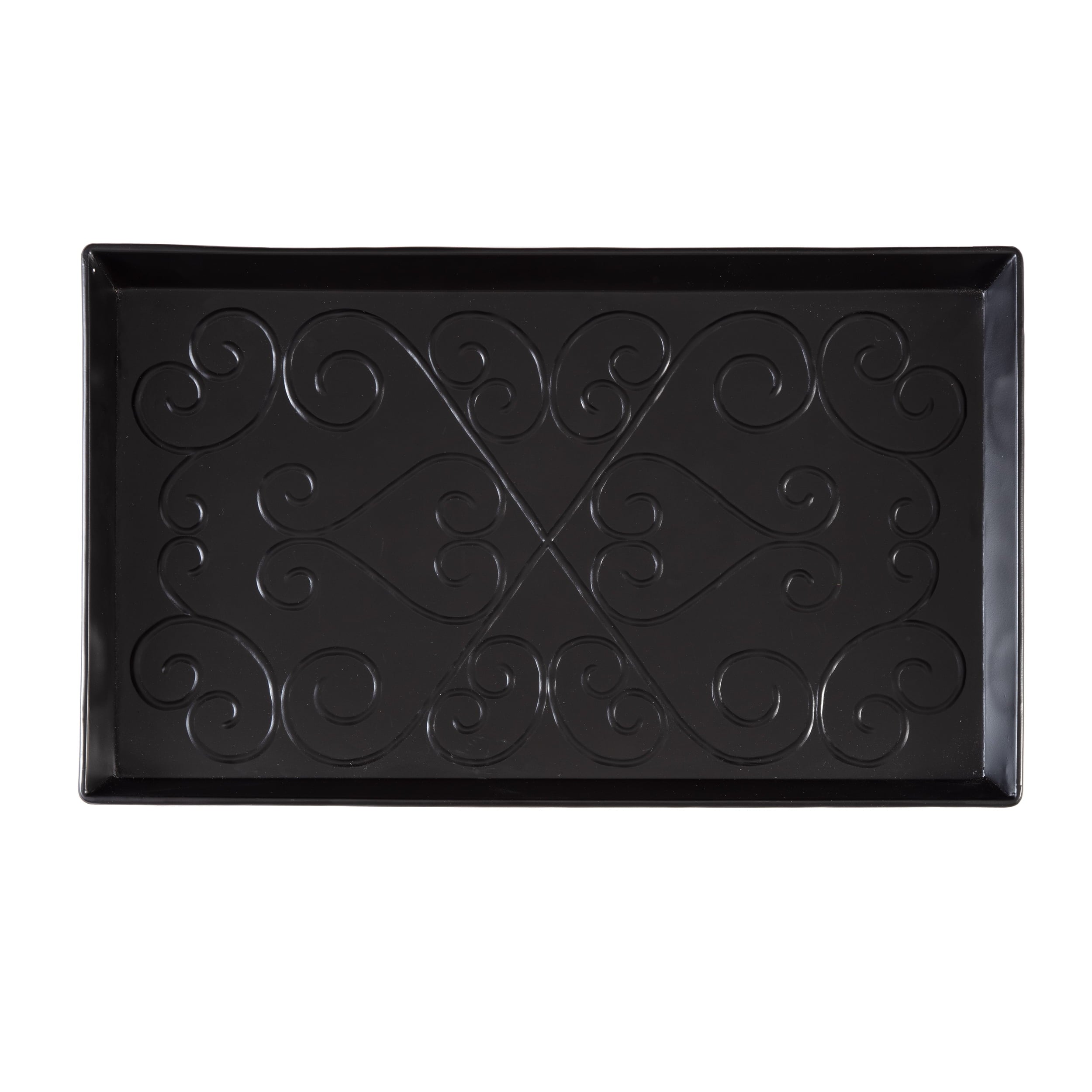 Black Metal Boot Tray with Black &amp; Ivory Diamond Coir Insert