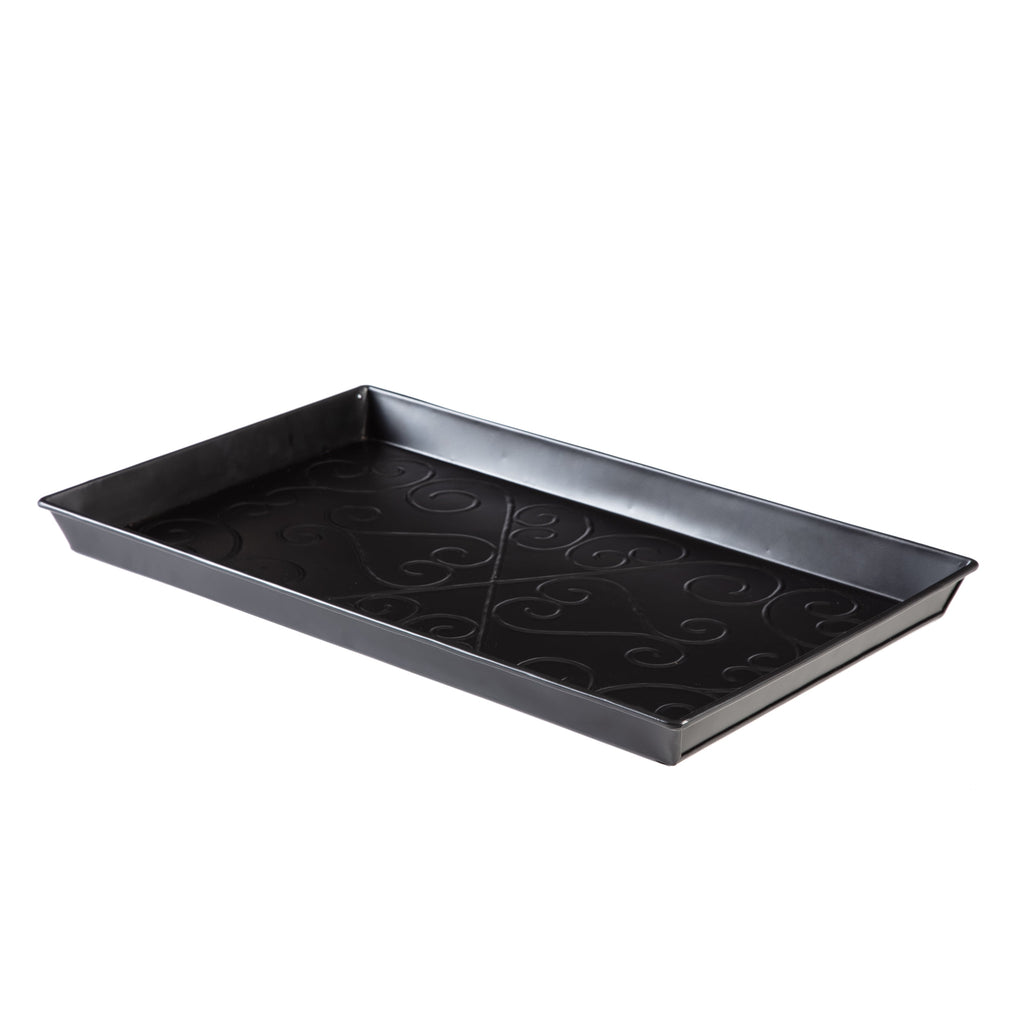 Black Metal Boot Tray with Black &amp; Ivory Diamond Coir Insert