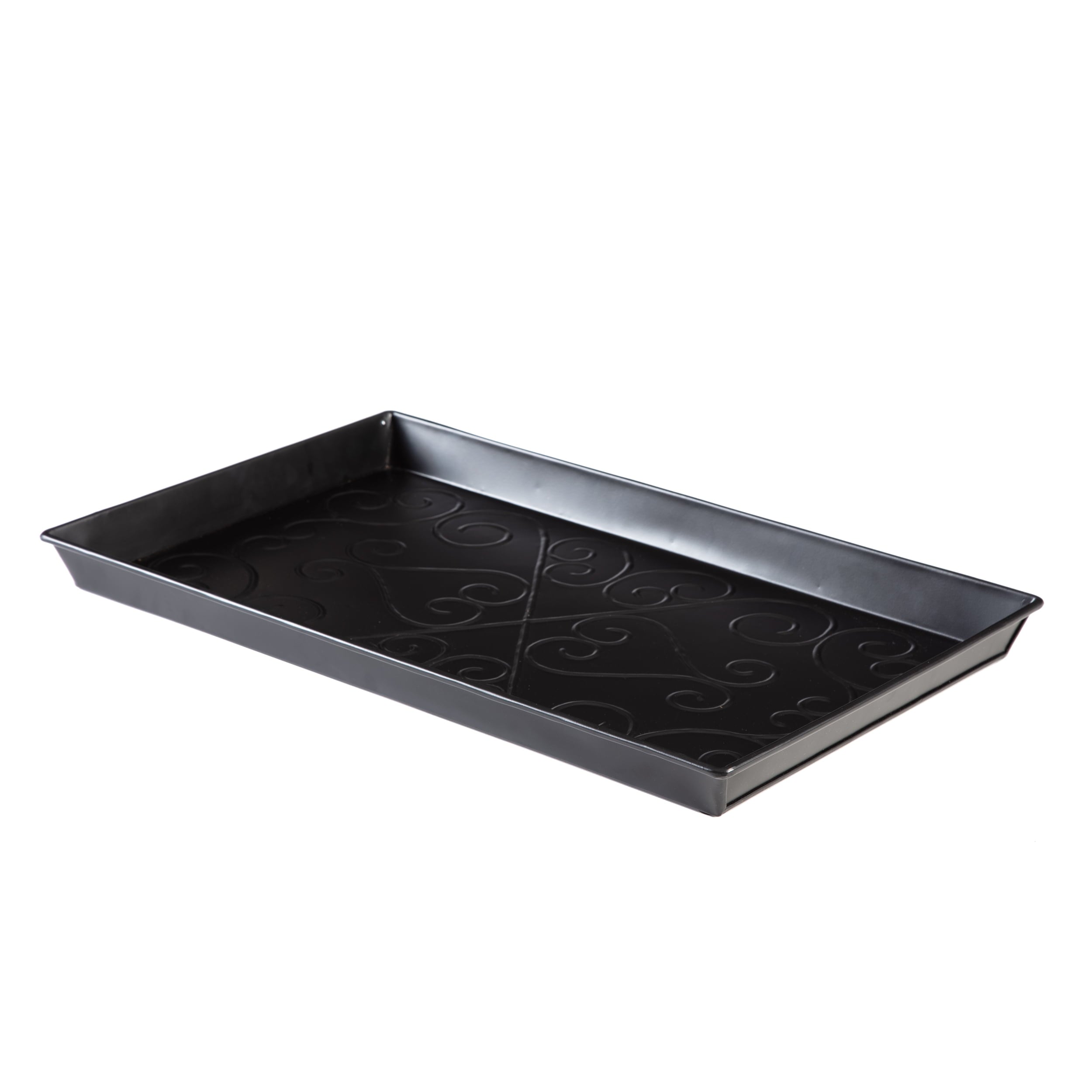 Black Metal Boot Tray with Black &amp; Ivory Diamond Coir Insert