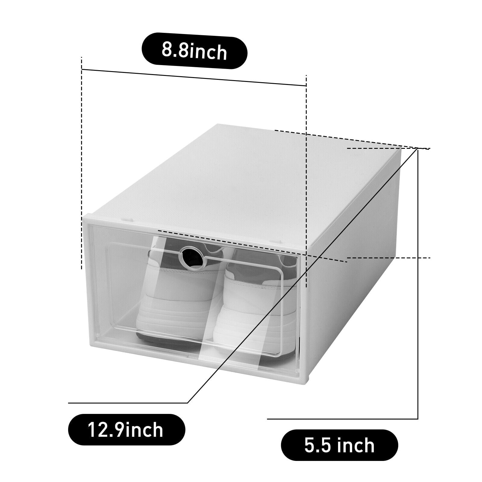 20 PCS Shoe Storage Boxes,Clear Plastic Clamshell Shoebox Stackable Shoe Organizer Foldable Display Box Container Closet Shelf Shoe Organizer,Need to Assemble (Angel White Large Round Holes)