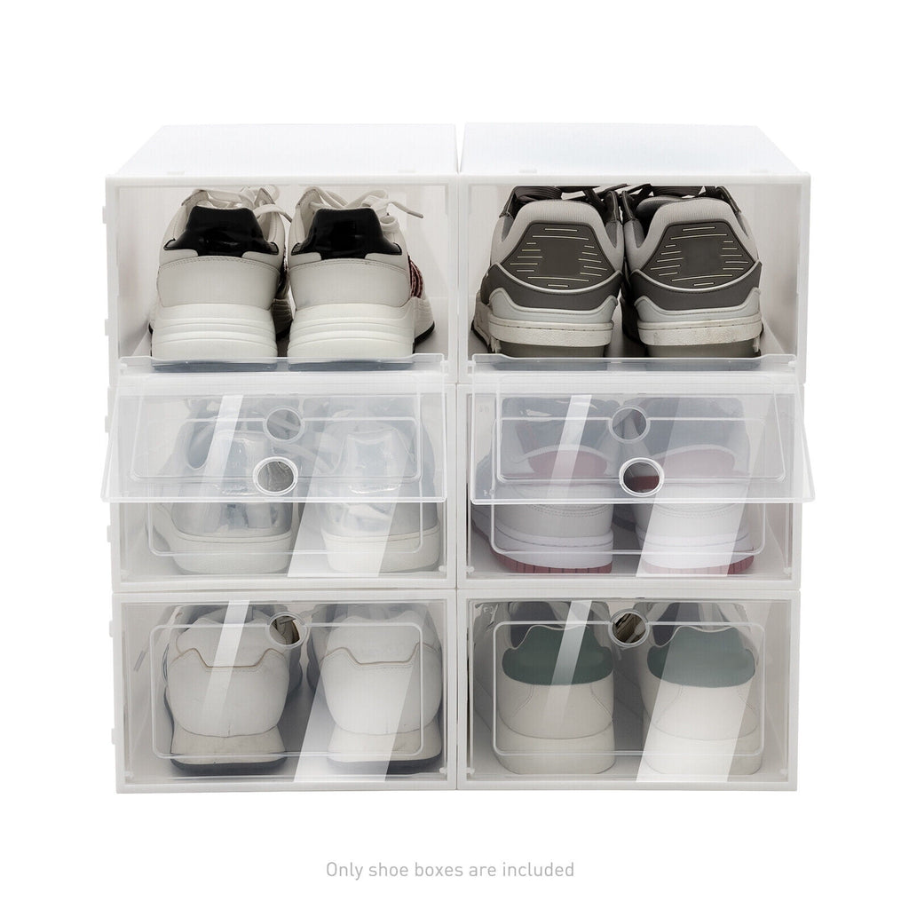 20 PCS Shoe Storage Boxes,Clear Plastic Clamshell Shoebox Stackable Shoe Organizer Foldable Display Box Container Closet Shelf Shoe Organizer,Need to Assemble (Angel White Large Round Holes)