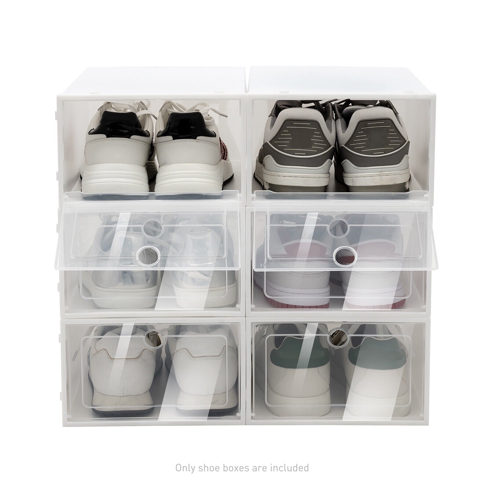 20 PCS Shoe Storage Boxes,Clear Plastic Clamshell Shoebox Stackable Shoe Organizer Foldable Display Box Container Closet Shelf Shoe Organizer,Need to Assemble (Angel White Large Round Holes)