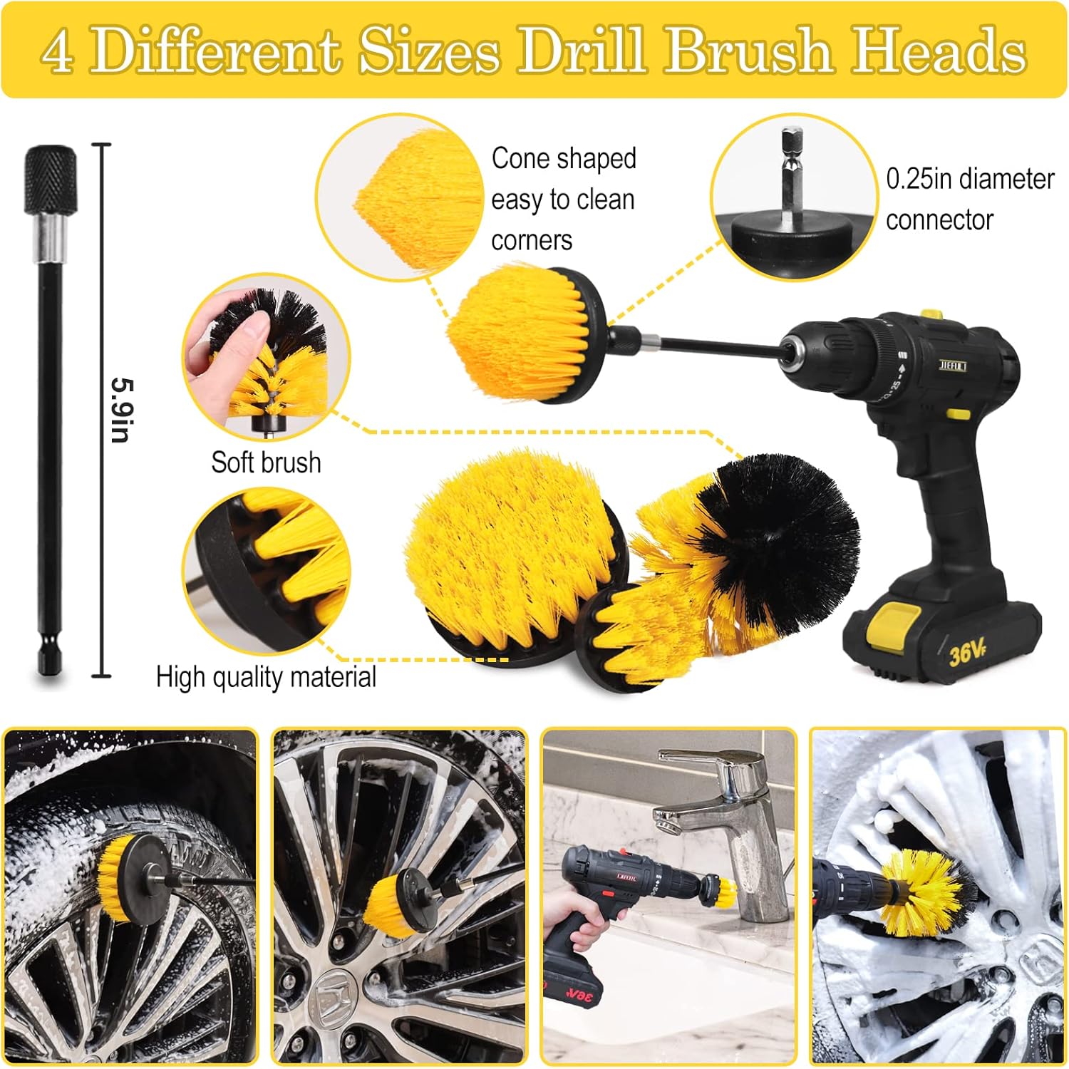Ahot 27Pcs Car Detailing Kit, Car Detailing Brush Set, Auto Detailing Drill Brush Set, Car Detailing Brushes, Car Wash Kit, Car Accessories, Car Cleaning Tools Kit for Interior, Exterior, Wheels