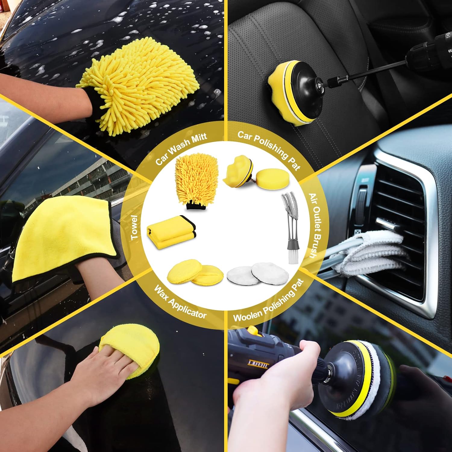 Ahot 27Pcs Car Detailing Kit, Car Detailing Brush Set, Auto Detailing Drill Brush Set, Car Detailing Brushes, Car Wash Kit, Car Accessories, Car Cleaning Tools Kit for Interior, Exterior, Wheels