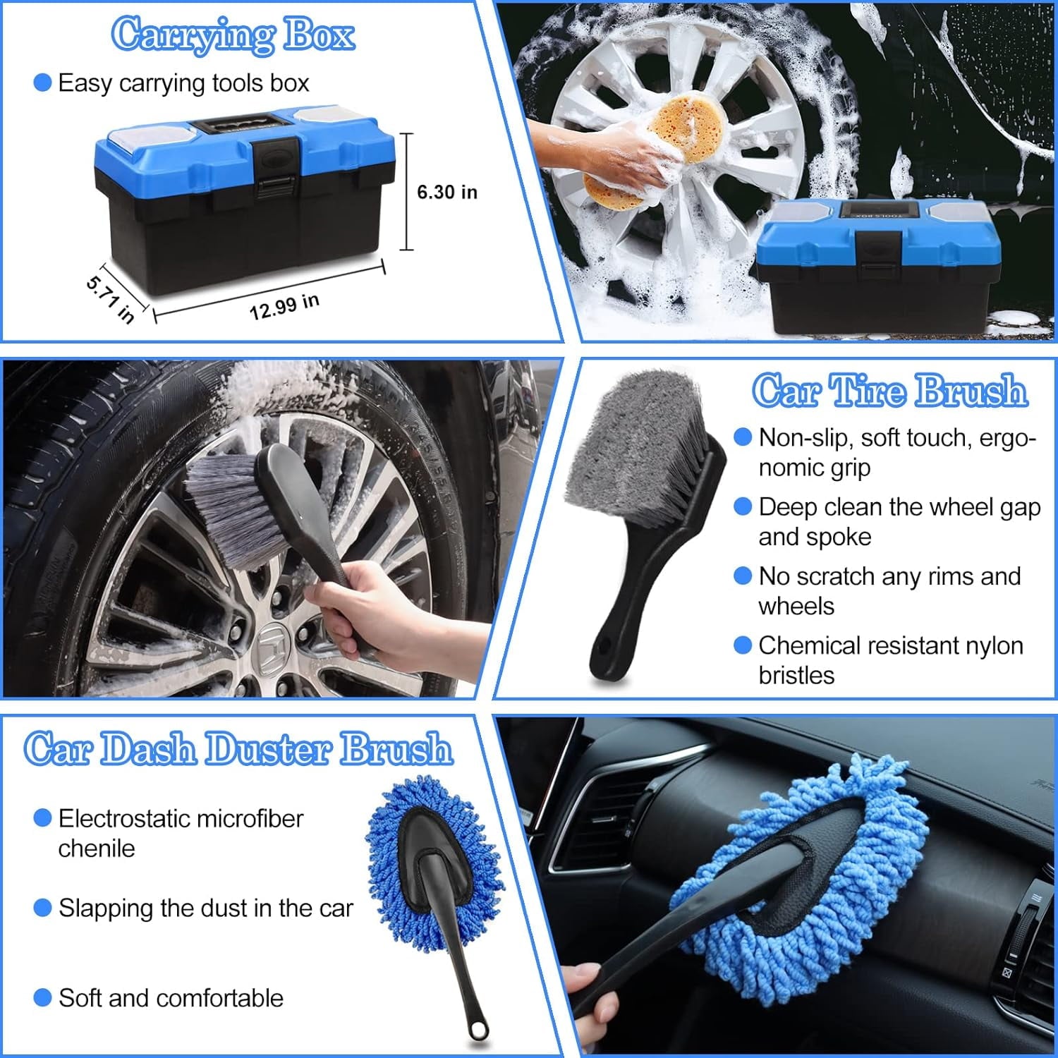 Ahot 27Pcs Car Detailing Kit, Car Detailing Brush Set, Auto Detailing Drill Brush Set, Car Detailing Brushes, Car Wash Kit, Car Accessories, Car Cleaning Tools Kit for Interior, Exterior, Wheels