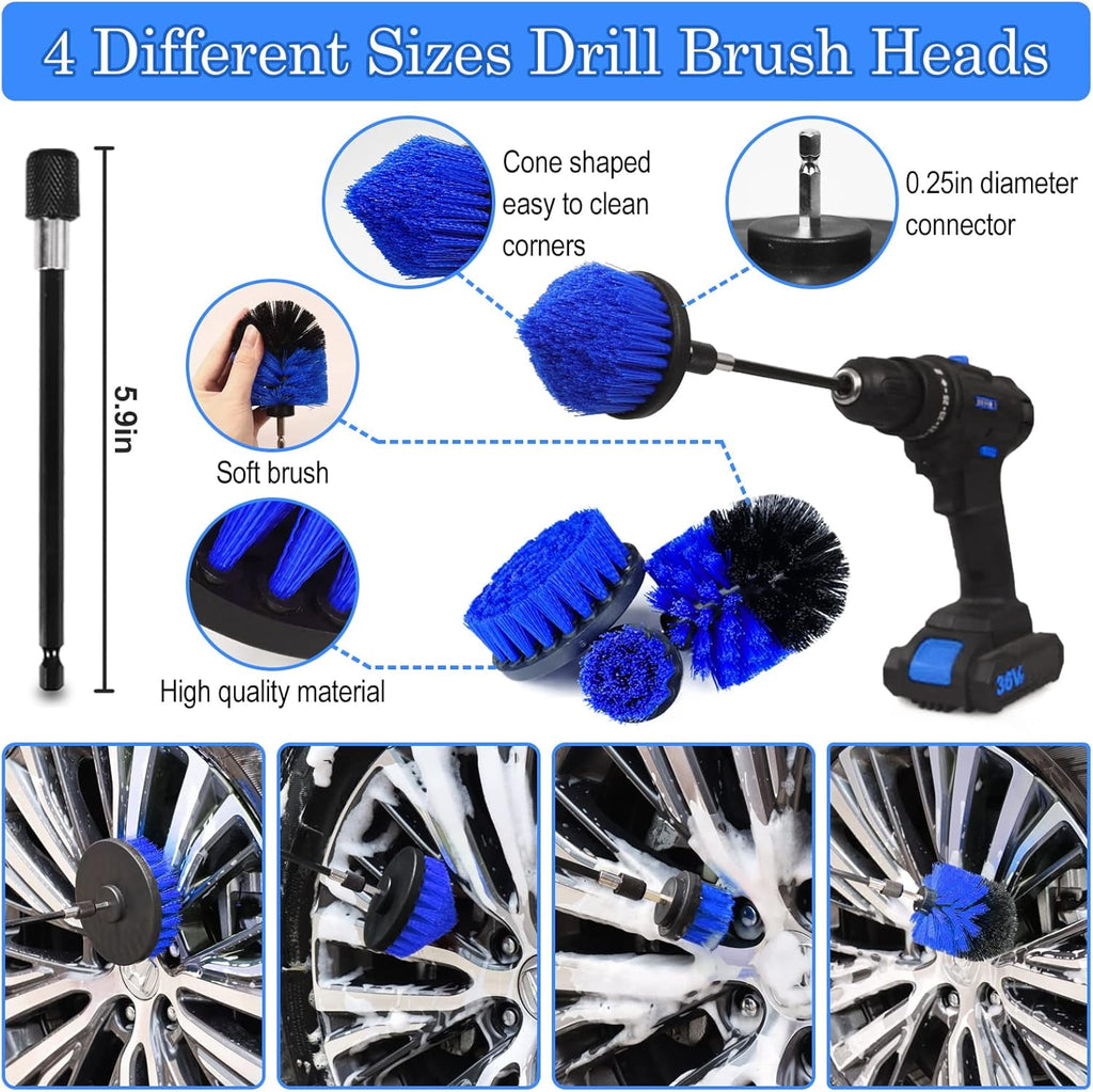 Ahot 27Pcs Car Detailing Kit, Car Detailing Brush Set, Auto Detailing Drill Brush Set, Car Detailing Brushes, Car Wash Kit, Car Accessories, Car Cleaning Tools Kit for Interior, Exterior, Wheels
