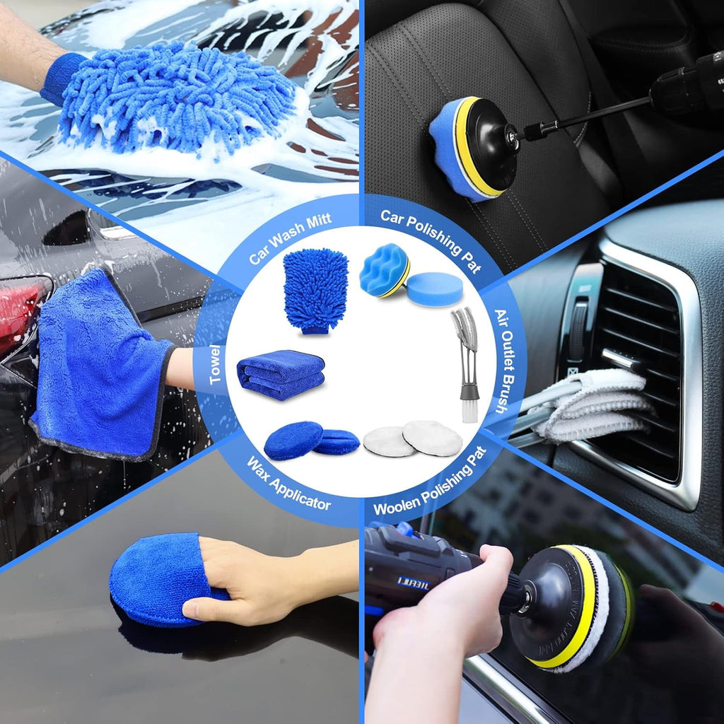 Ahot 27Pcs Car Detailing Kit, Car Detailing Brush Set, Auto Detailing Drill Brush Set, Car Detailing Brushes, Car Wash Kit, Car Accessories, Car Cleaning Tools Kit for Interior, Exterior, Wheels