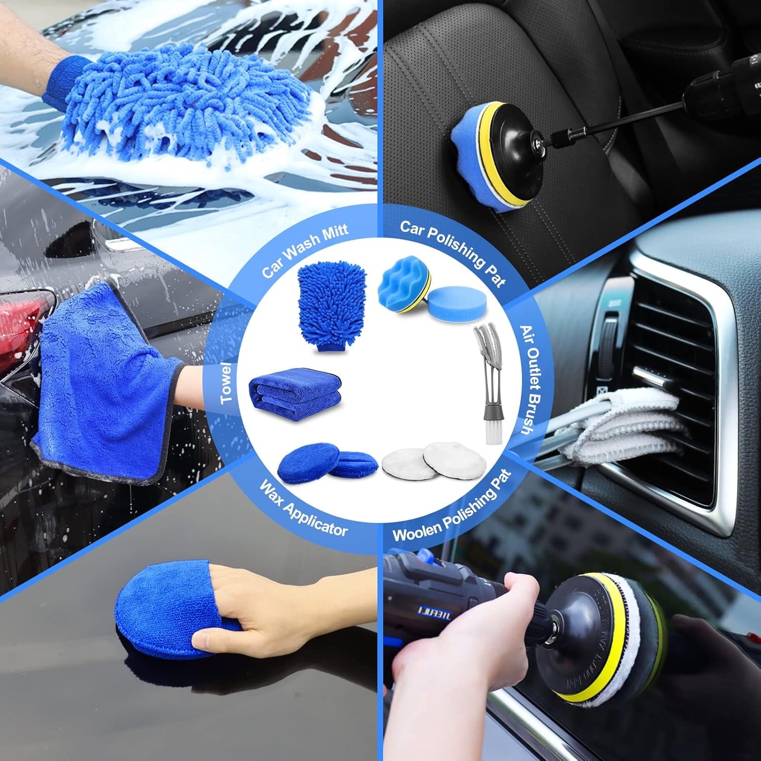 Ahot 27Pcs Car Detailing Kit, Car Detailing Brush Set, Auto Detailing Drill Brush Set, Car Detailing Brushes, Car Wash Kit, Car Accessories, Car Cleaning Tools Kit for Interior, Exterior, Wheels