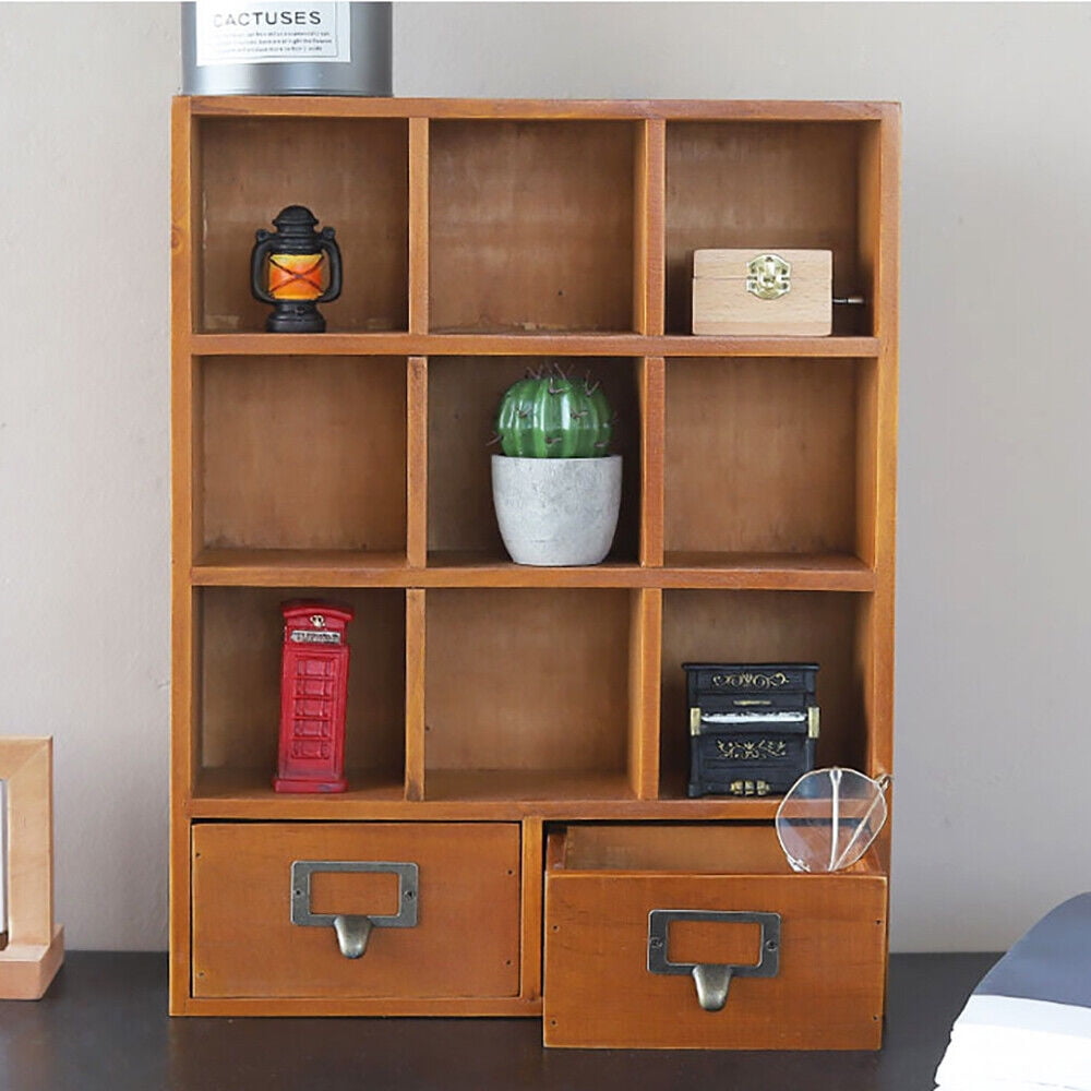 9-Cube Wooden Shelf Vintage Storage Shelf Organizer Cabinet Home Storage Holder