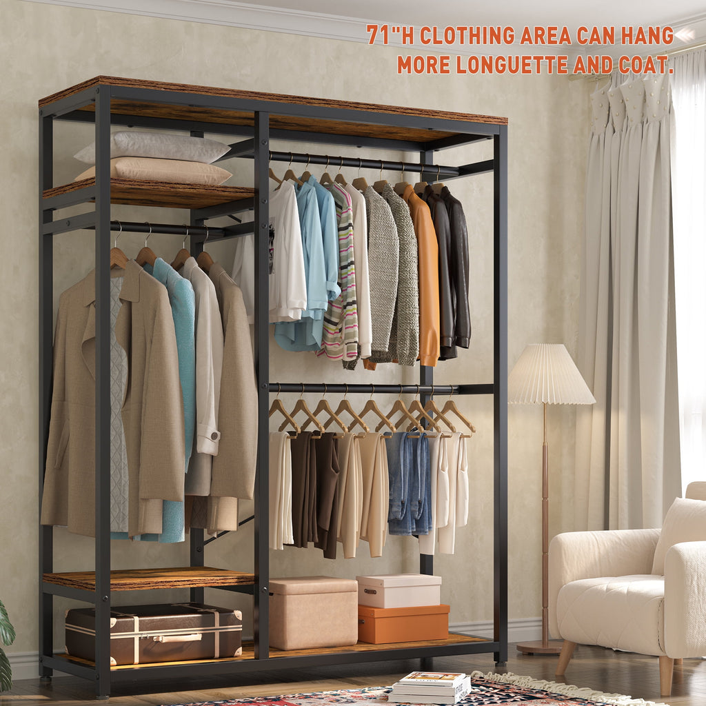 Garment Rack Freestanding Closet Organizer,Heavy-duty Wardrobe Closet with Shelves for Storage,Metal Clothing Rack for Bedroom