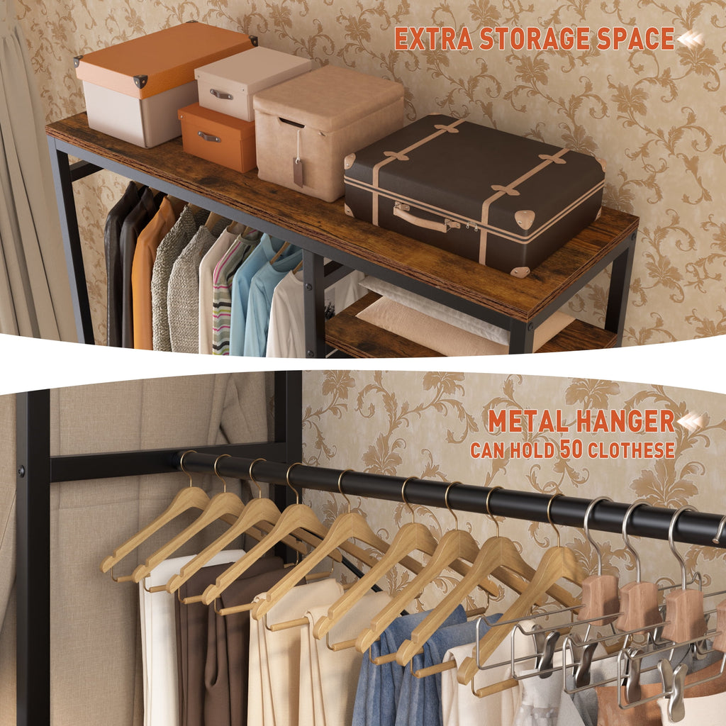 Garment Rack Freestanding Closet Organizer,Heavy-duty Wardrobe Closet with Shelves for Storage,Metal Clothing Rack for Bedroom