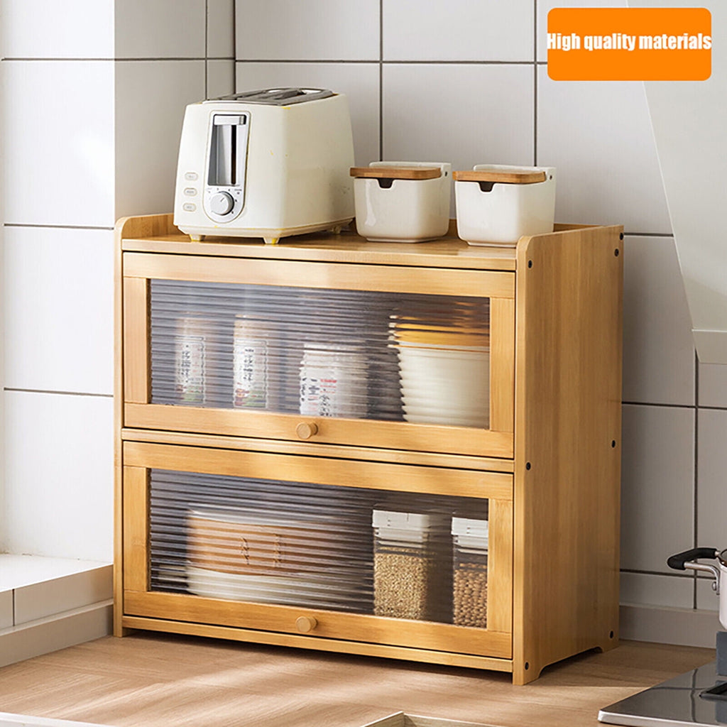 Primary Color 2 Tier Bamboo Storage Cabinet Countertop Storage Cabinet Home For Kitchens, Bedrooms