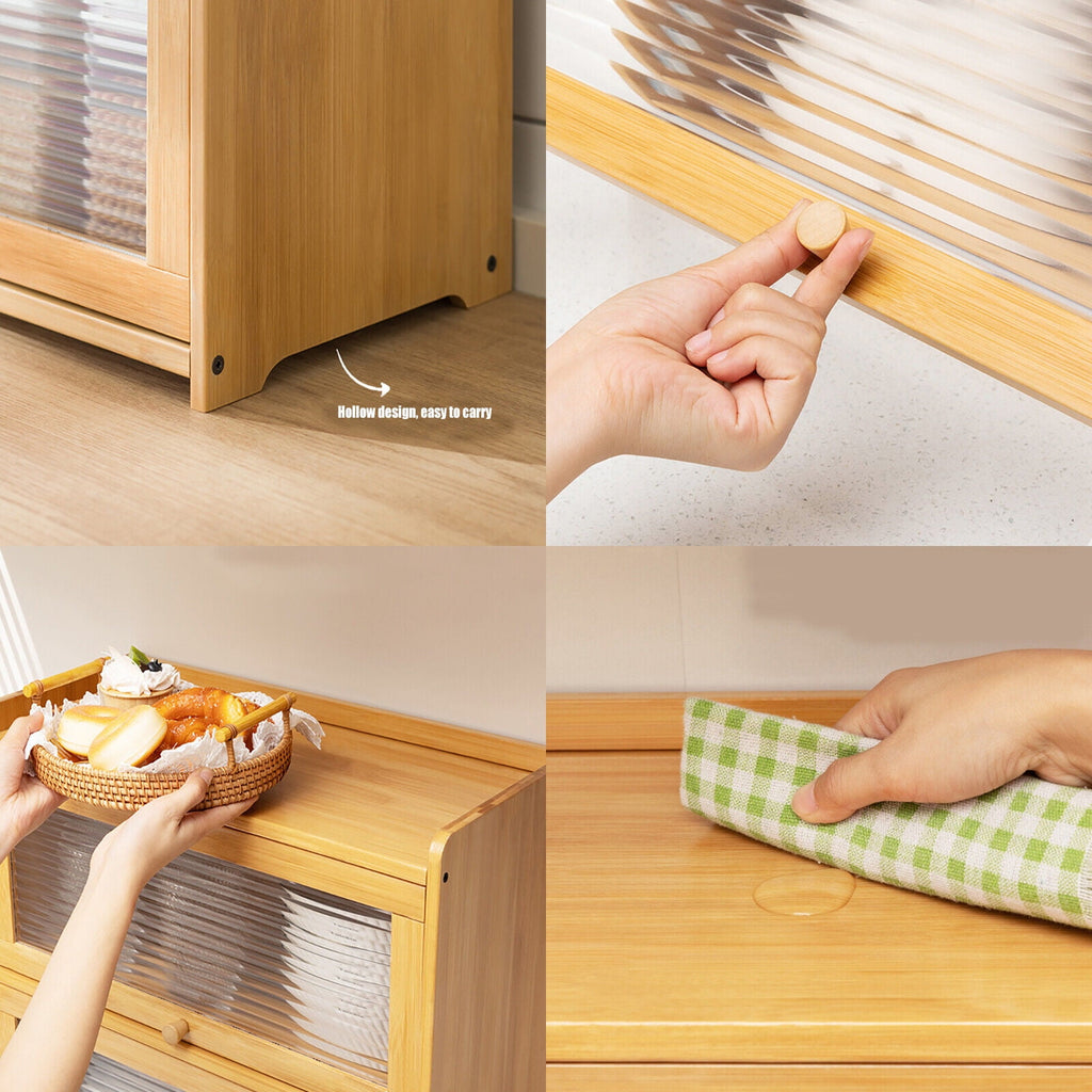 Primary Color 2 Tier Bamboo Storage Cabinet Countertop Storage Cabinet Home For Kitchens, Bedrooms