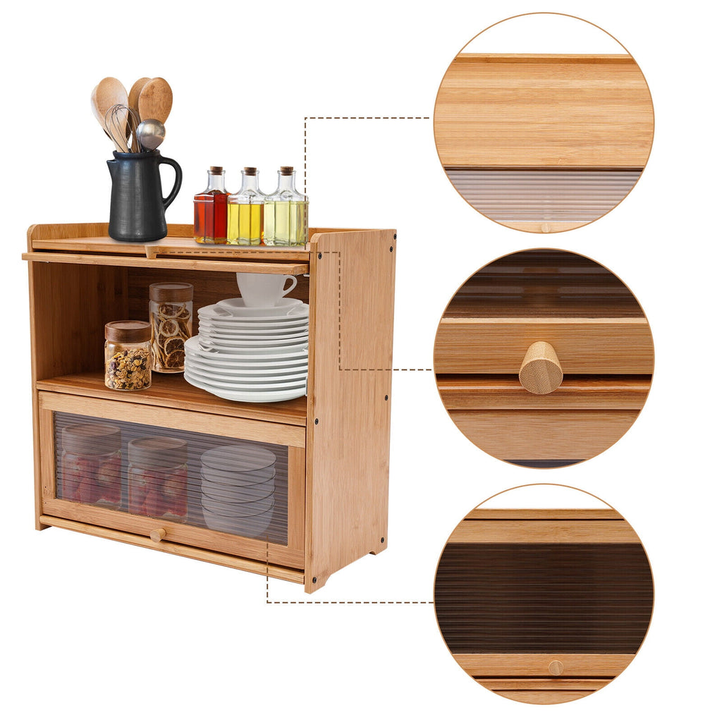 Primary Color 2 Tier Bamboo Storage Cabinet Countertop Storage Cabinet Home For Kitchens, Bedrooms