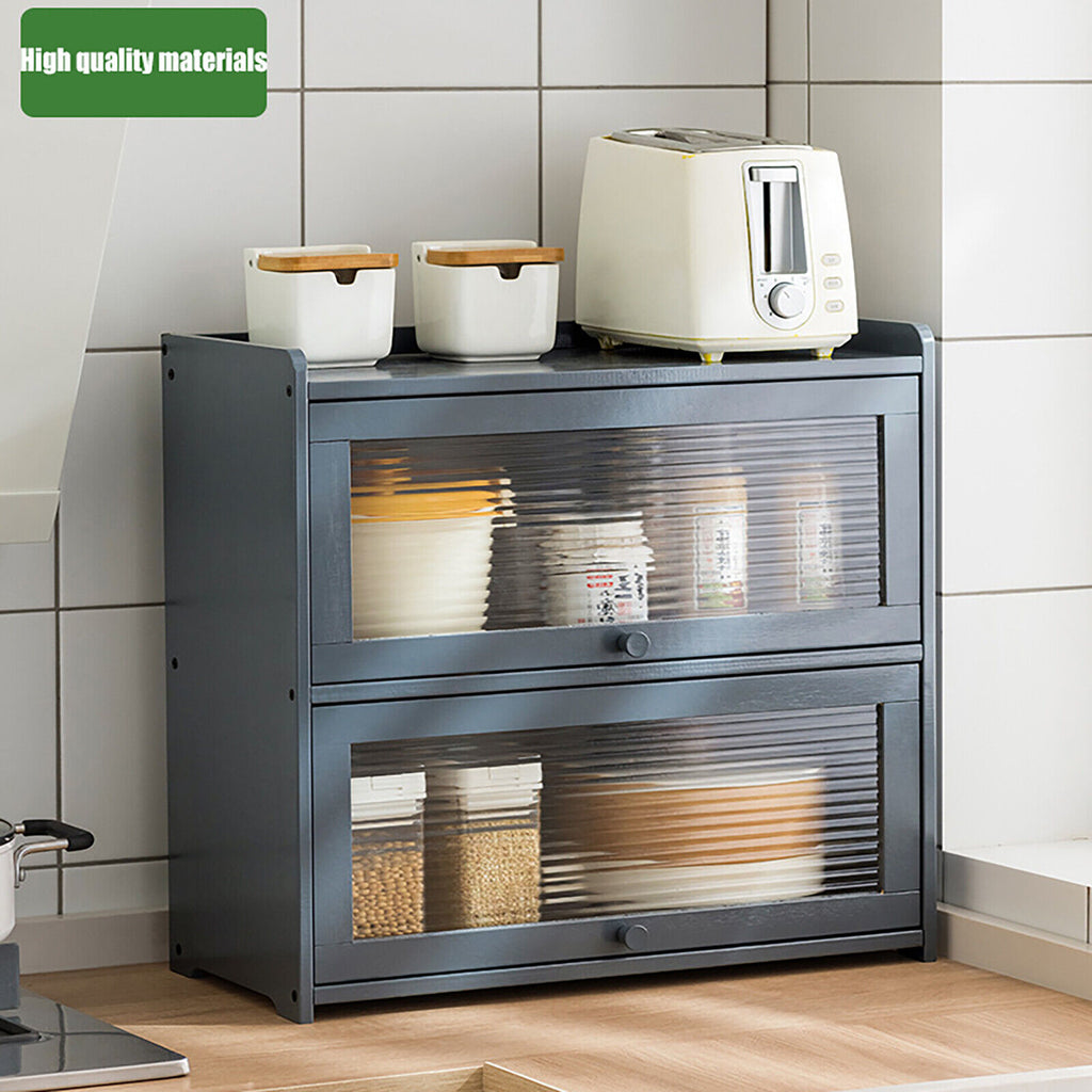 Primary Color 2 Tier Bamboo Storage Cabinet Countertop Storage Cabinet Home For Kitchens, Bedrooms