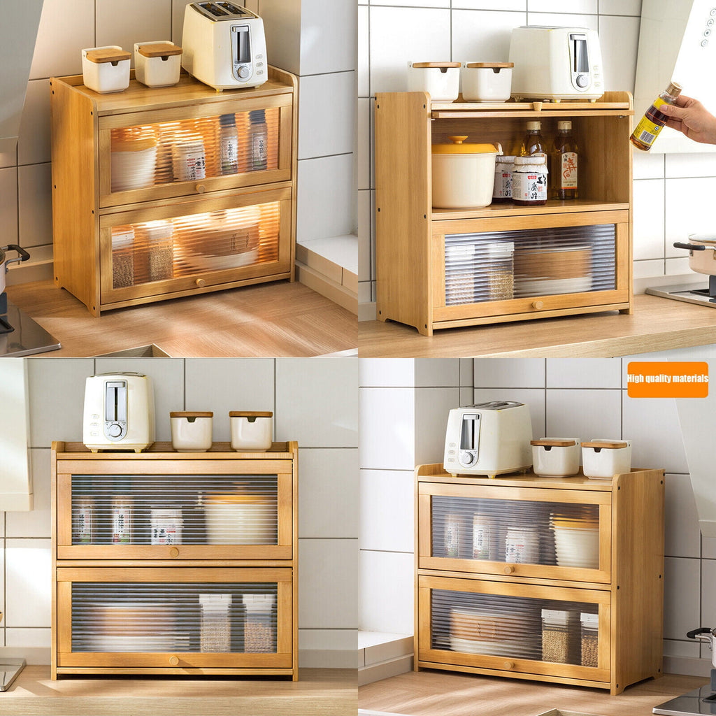 Primary Color 2 Tier Bamboo Storage Cabinet Countertop Storage Cabinet Home For Kitchens, Bedrooms