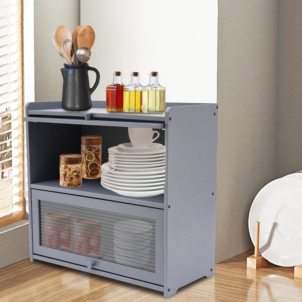 Primary Color 2 Tier Bamboo Storage Cabinet Countertop Storage Cabinet Home For Kitchens, Bedrooms