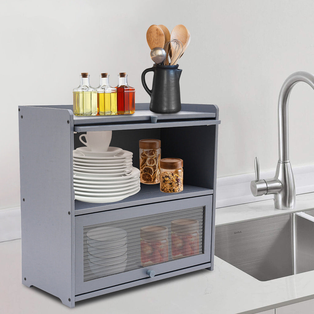 Primary Color 2 Tier Bamboo Storage Cabinet Countertop Storage Cabinet Home For Kitchens, Bedrooms
