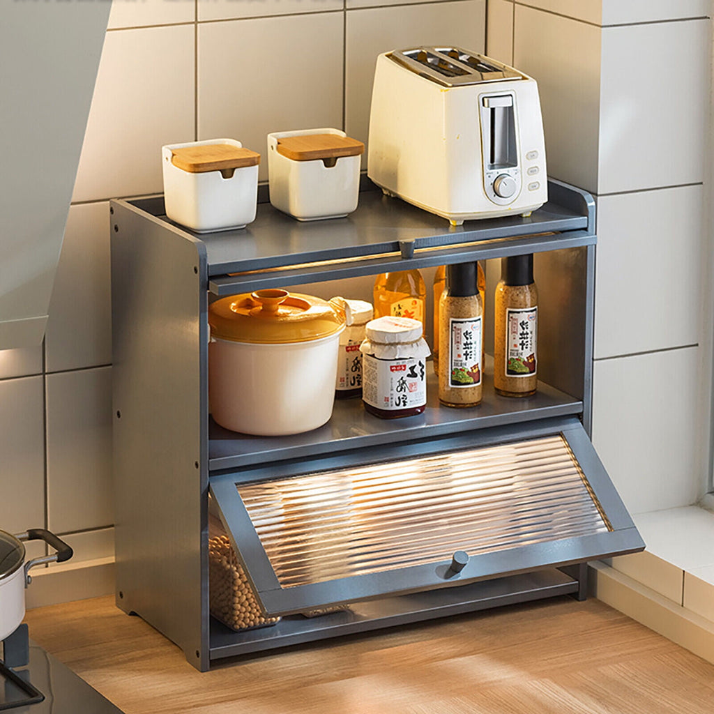 Primary Color 2 Tier Bamboo Storage Cabinet Countertop Storage Cabinet Home For Kitchens, Bedrooms