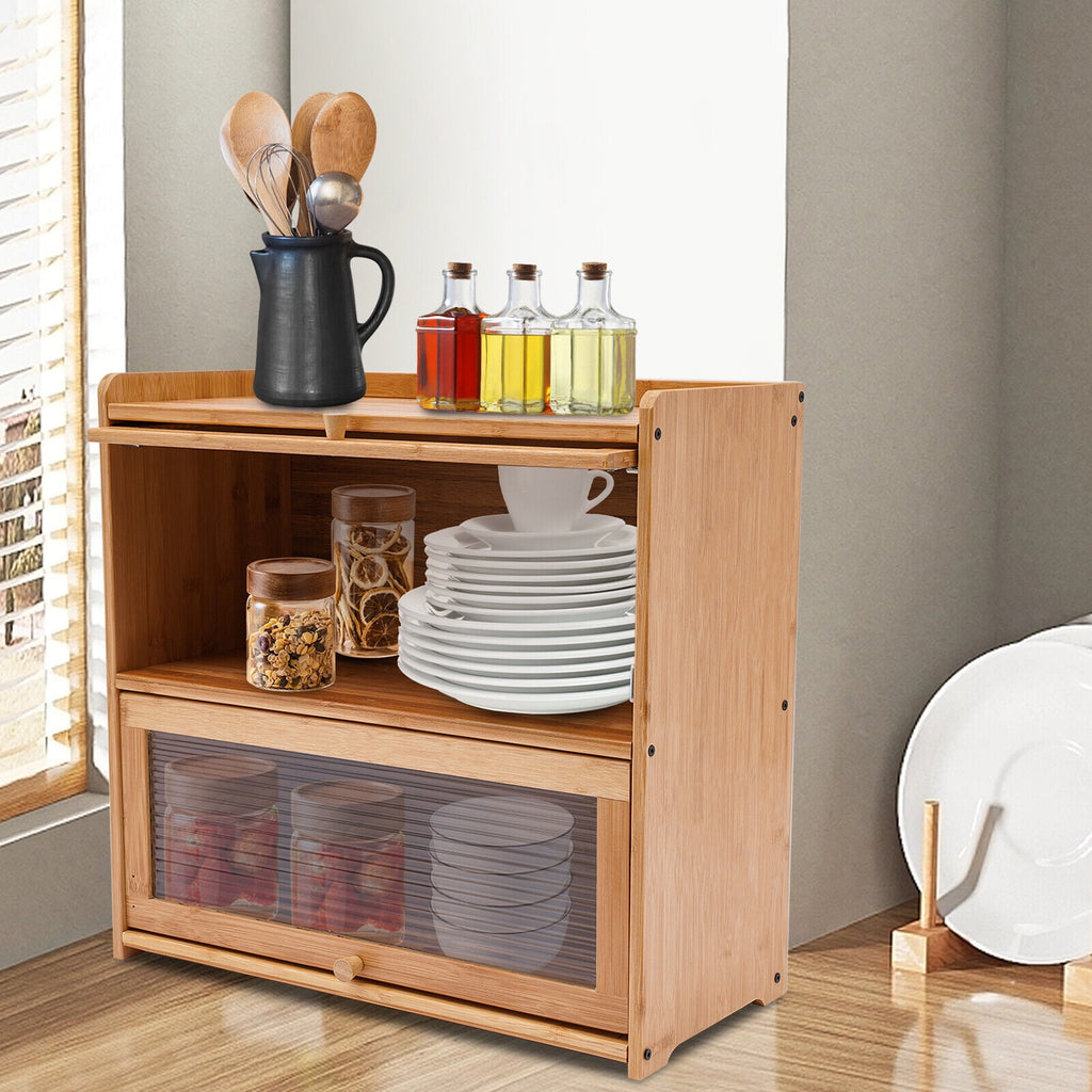 Primary Color 2 Tier Bamboo Storage Cabinet Countertop Storage Cabinet Home For Kitchens, Bedrooms