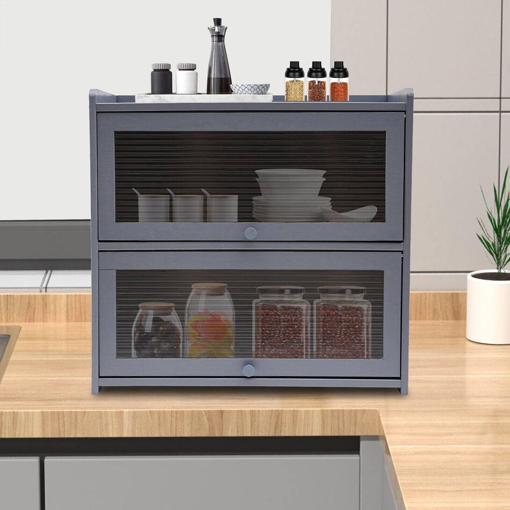 Primary Color 2 Tier Bamboo Storage Cabinet Countertop Storage Cabinet Home For Kitchens, Bedrooms