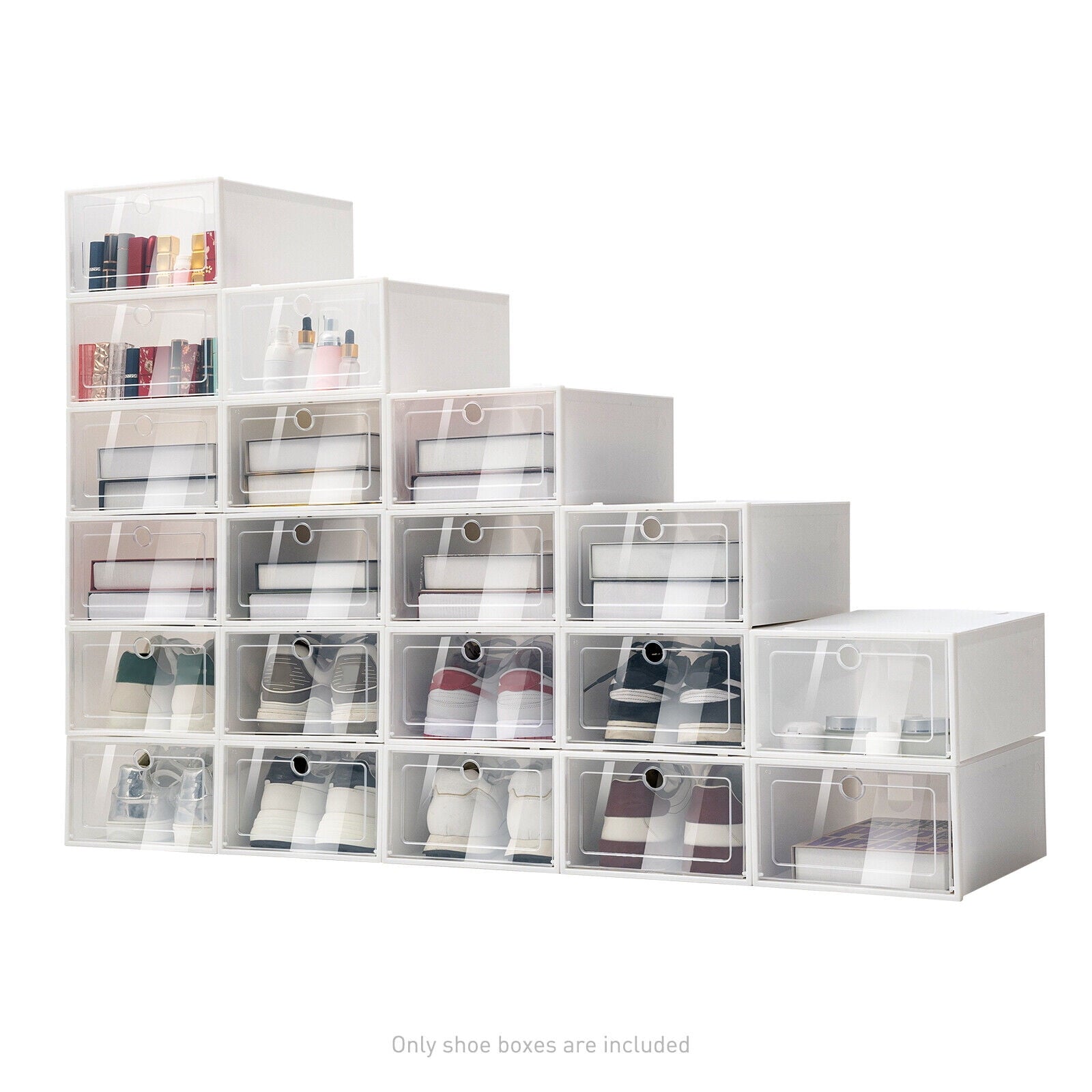 20 Pack Foldable Shoe Storage Boxes, Stackable Clear Plastic Shoe Organizer Space Saving Shoe Display Containers with Clear Lids