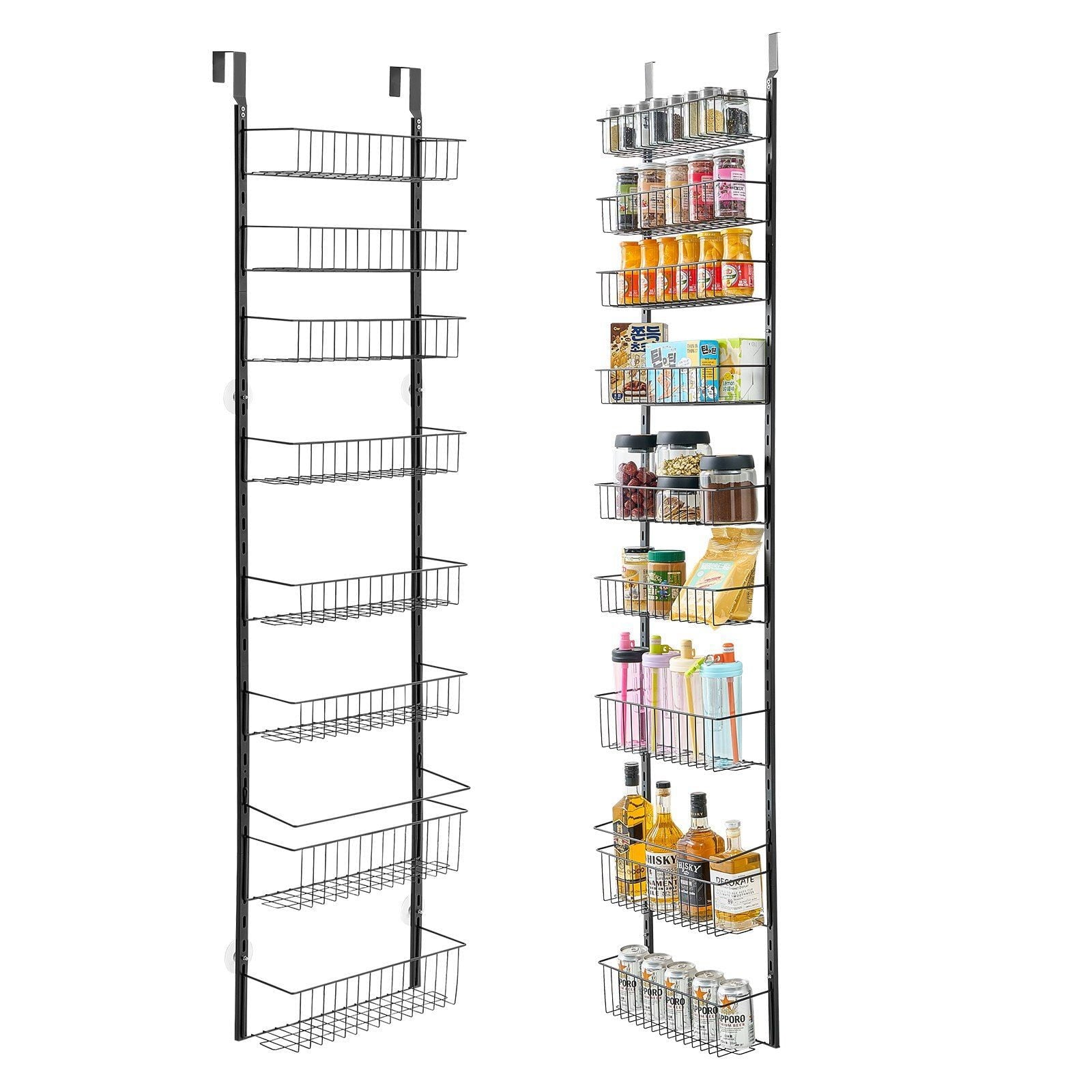 Over The Door Pantry Organizer, 9-Tier Pantry Organization and Storage, Metal Hanging Spice Rack for Kitchen, Laundry, Bathroom, Back of Door Seasoning Rack 9 Baskets, White