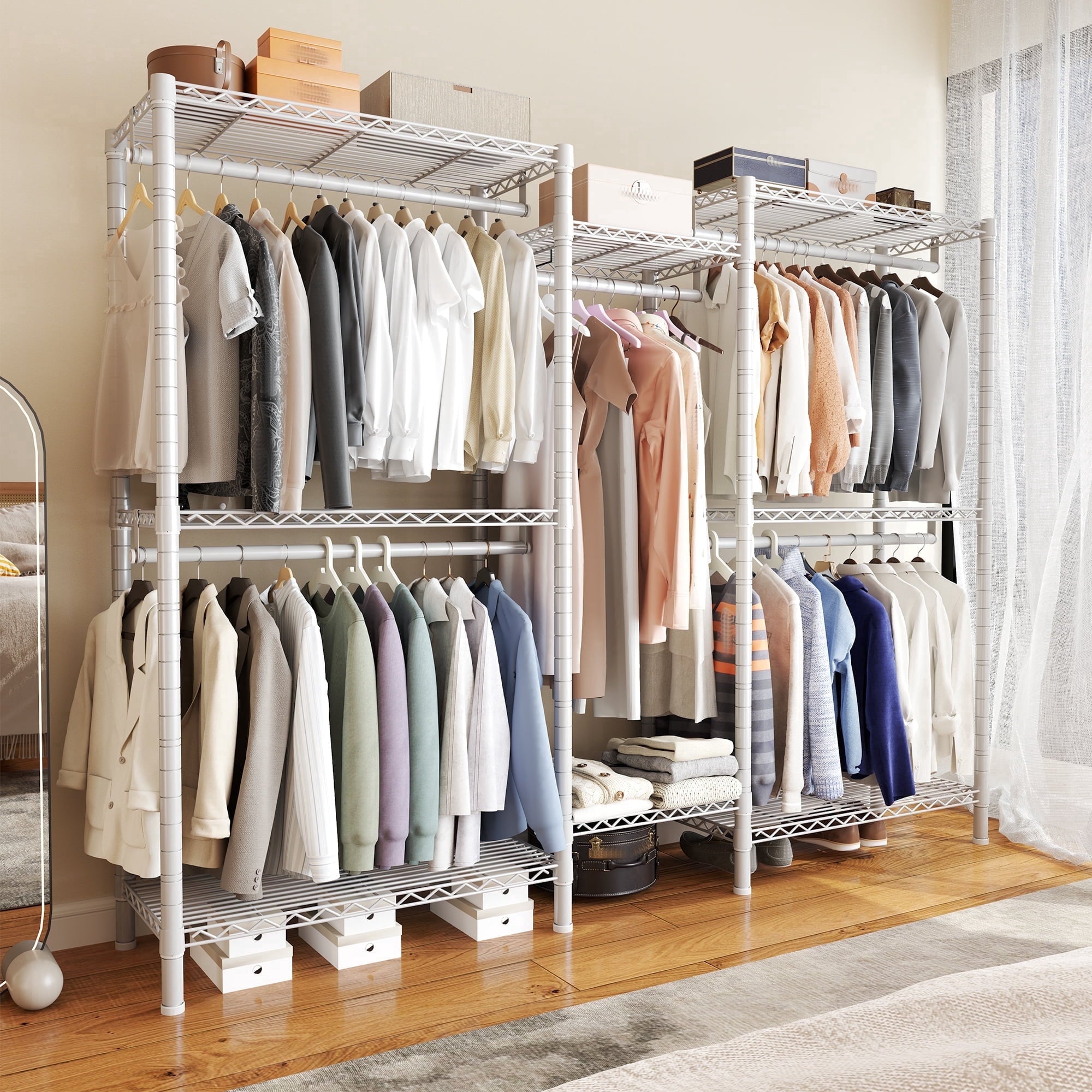 74.5" W Clothes  Rack Heavy Duty Garment Rack Closet Organizer with 8 Shelves &amp; 5 Hanger Rods,Black