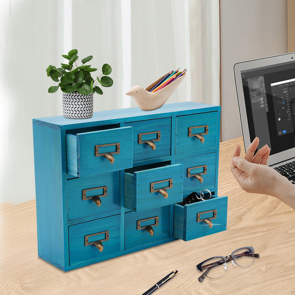 9 Drawers Apothecary Cabinet, Wooden Desk Drawer Organizer,Apothecary Chests and Cabinets, Herb Storage Box