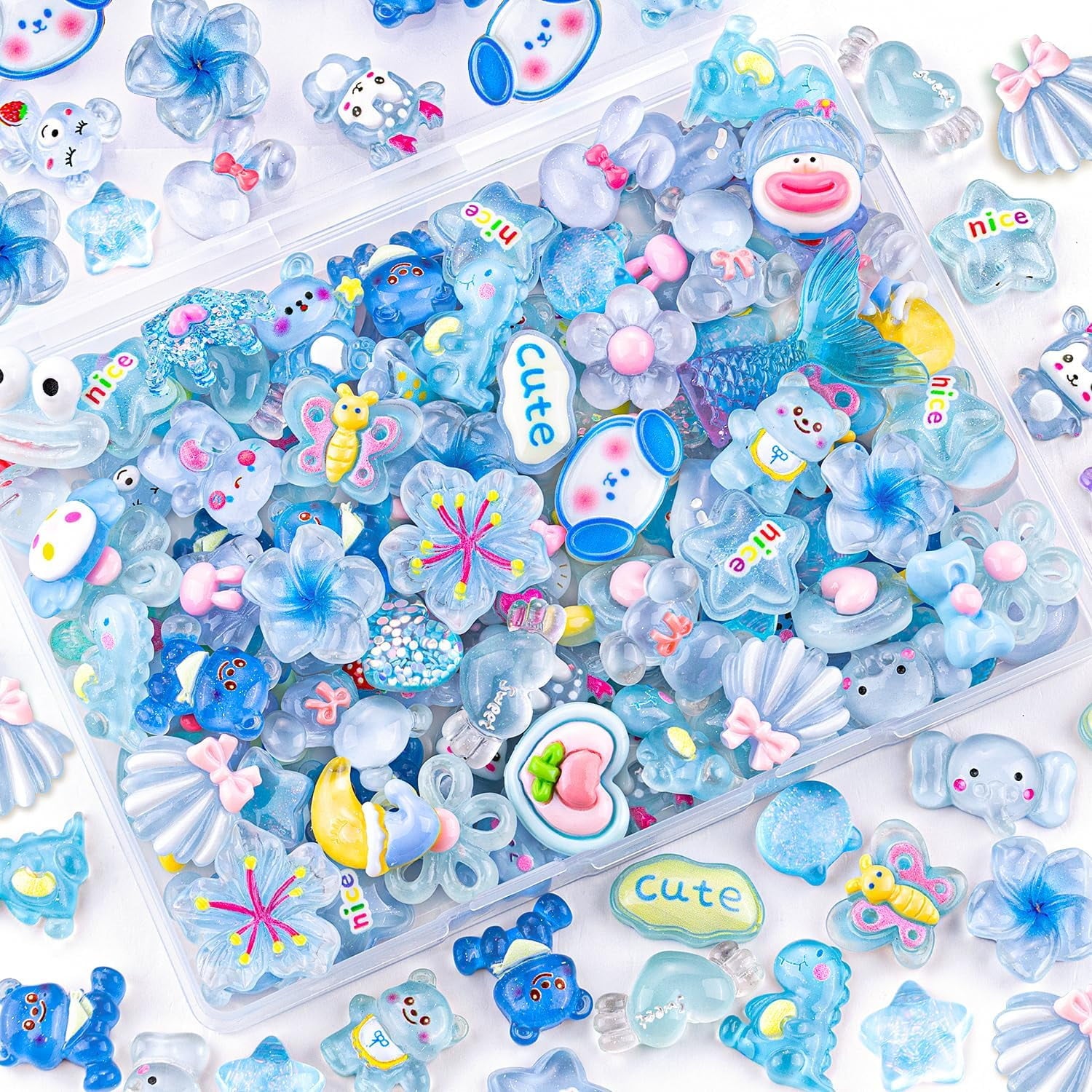 60Pcs Mixed Colors Slime Charms Assorted Cute Jelly Embellishments, Random Bulk Flatback Resin Ornament Bear Star Kawaii Slime Accessories for Phone Junk Case, Scrapbooking Crafting &amp; DIY Decor