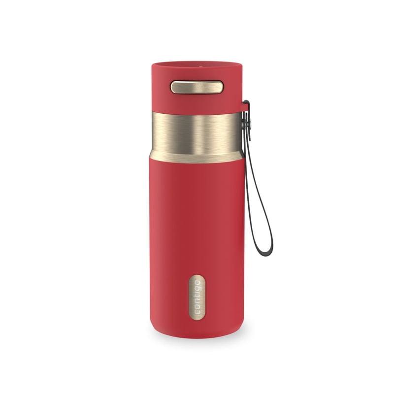 Contigo 16 oz Stainless Steel Water Bottle, Leak-Proof, Hot & Cold Insulated, Travel, Gym & Office Friendly, Carry Strap, Red/Champagne