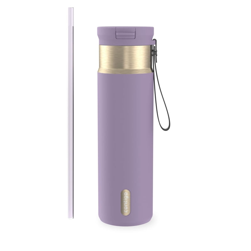 Contigo SnapSeal Leakproof Stainless Steel Reusable Water Bottle with Carrying Strap, Purple/Champagne, 24 oz