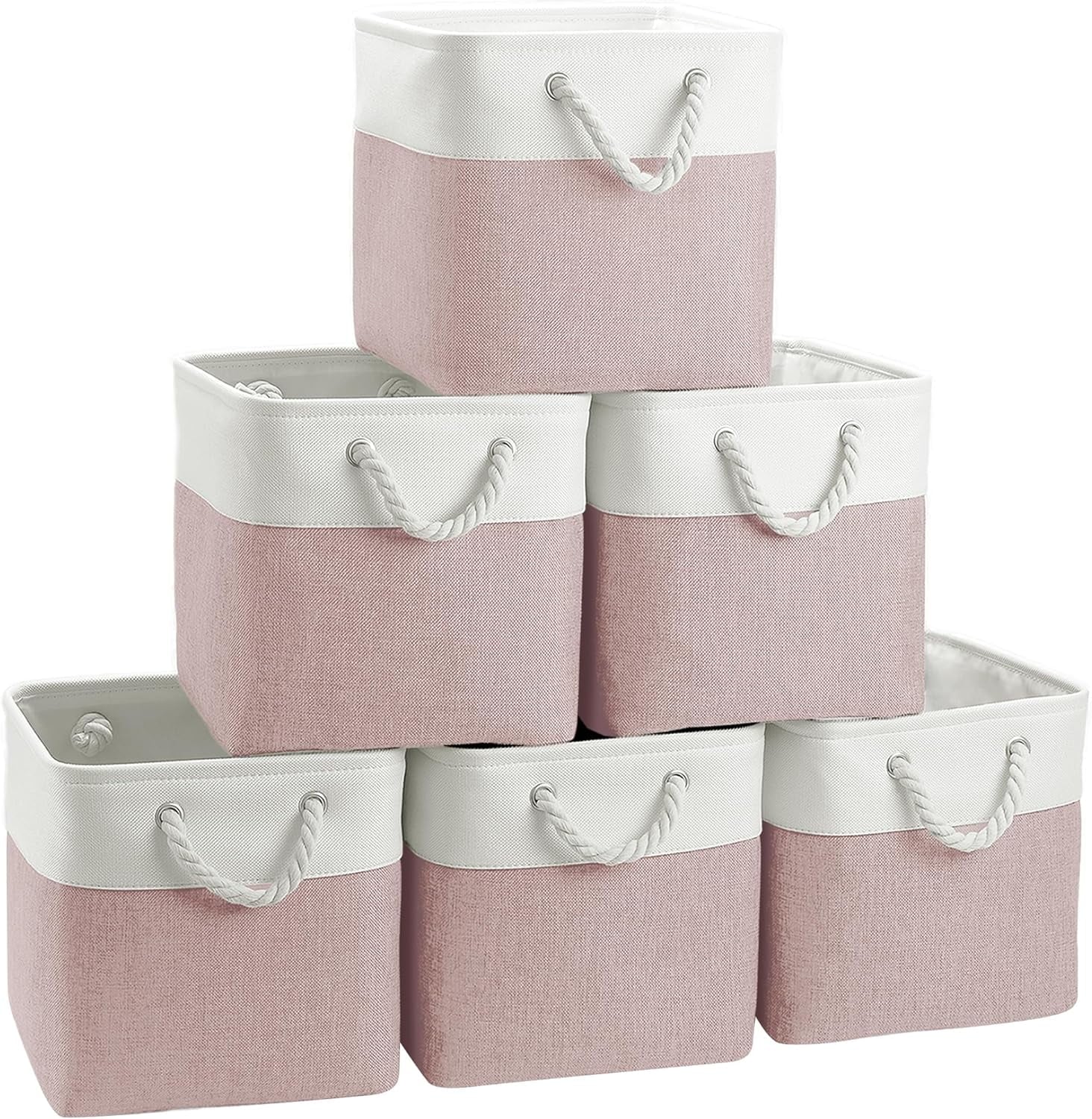Hltsar Fabric Cubes Storage Basket  6 Pack 11x11 in with Handles Foldable Cube Storage Bins  for Shelves      Nursery Organizers