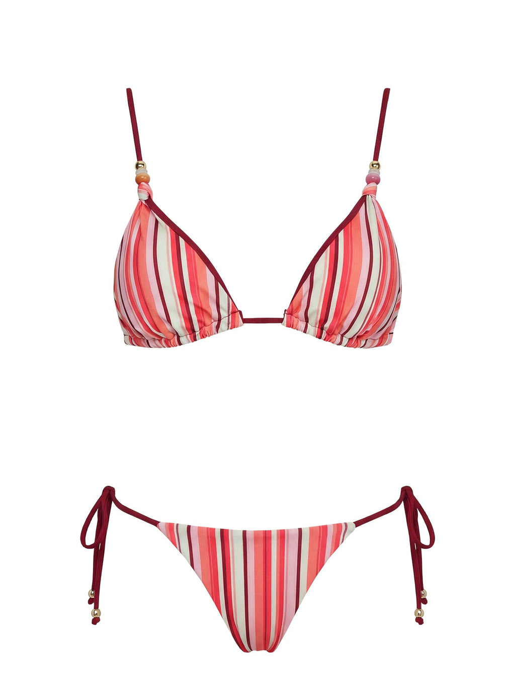 Darling Days Triangle Bead Detail Bikini Top Orange Stripe