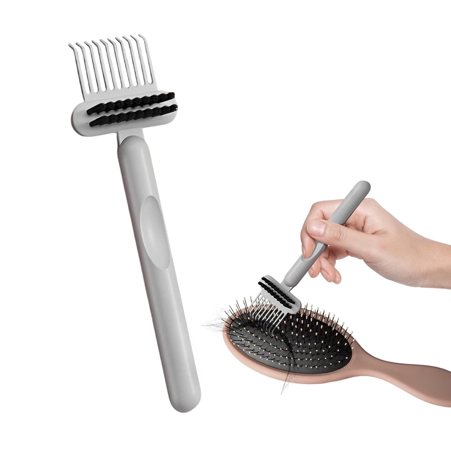 2-in-1 Hair Brush Cleaner and Remover Tool - Comb for Removing Hair and Dust, Suitable for Home and Salon Use (1 Pack-Green/Grey/Orange)