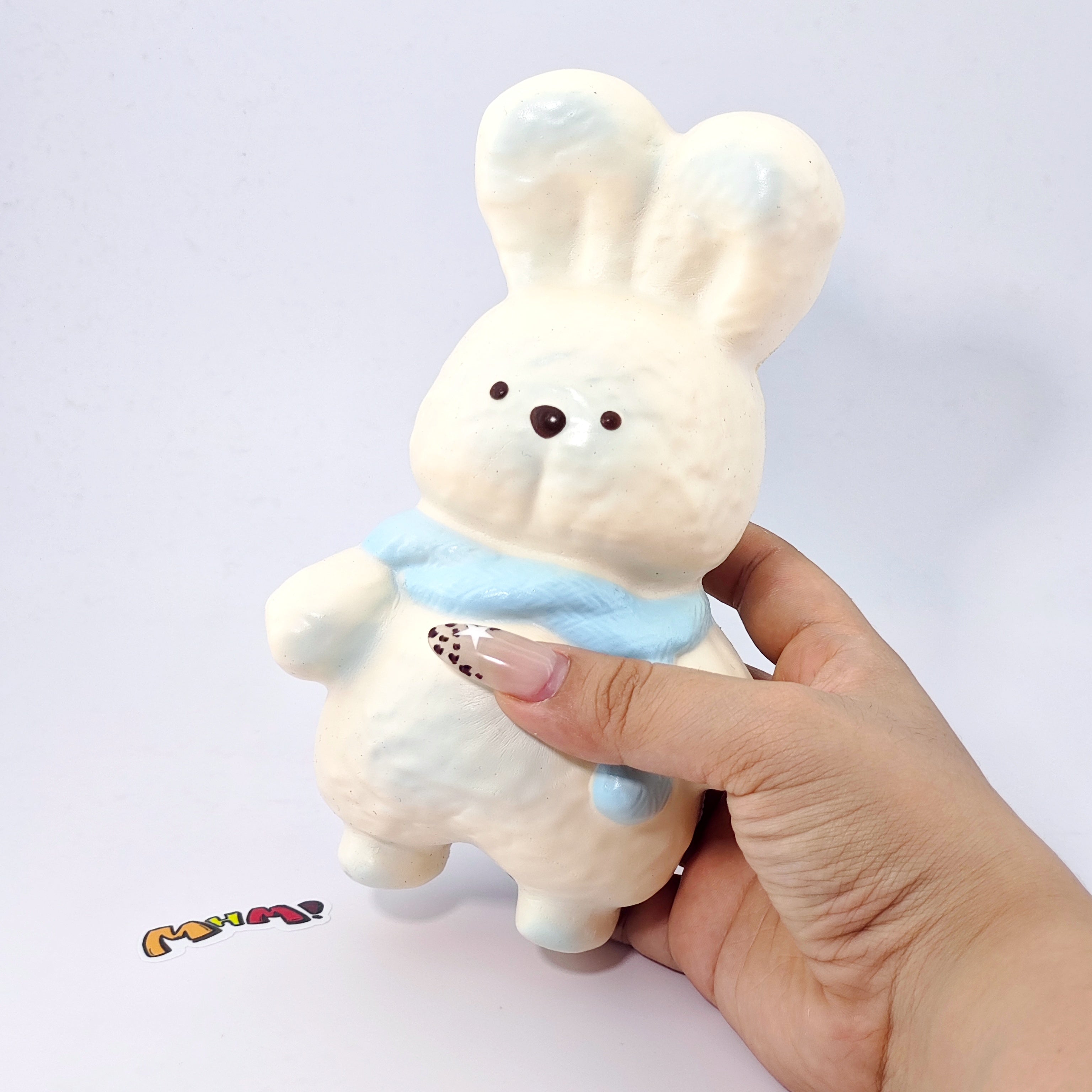 🐰 Blue Scarf Bunny Squishy | Cute Animal Themed Slow Rising Stress Relief Toy